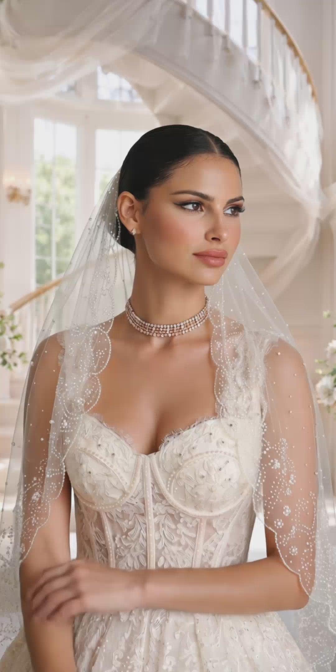Pearl Scalloped Delicate Bridal Veil
