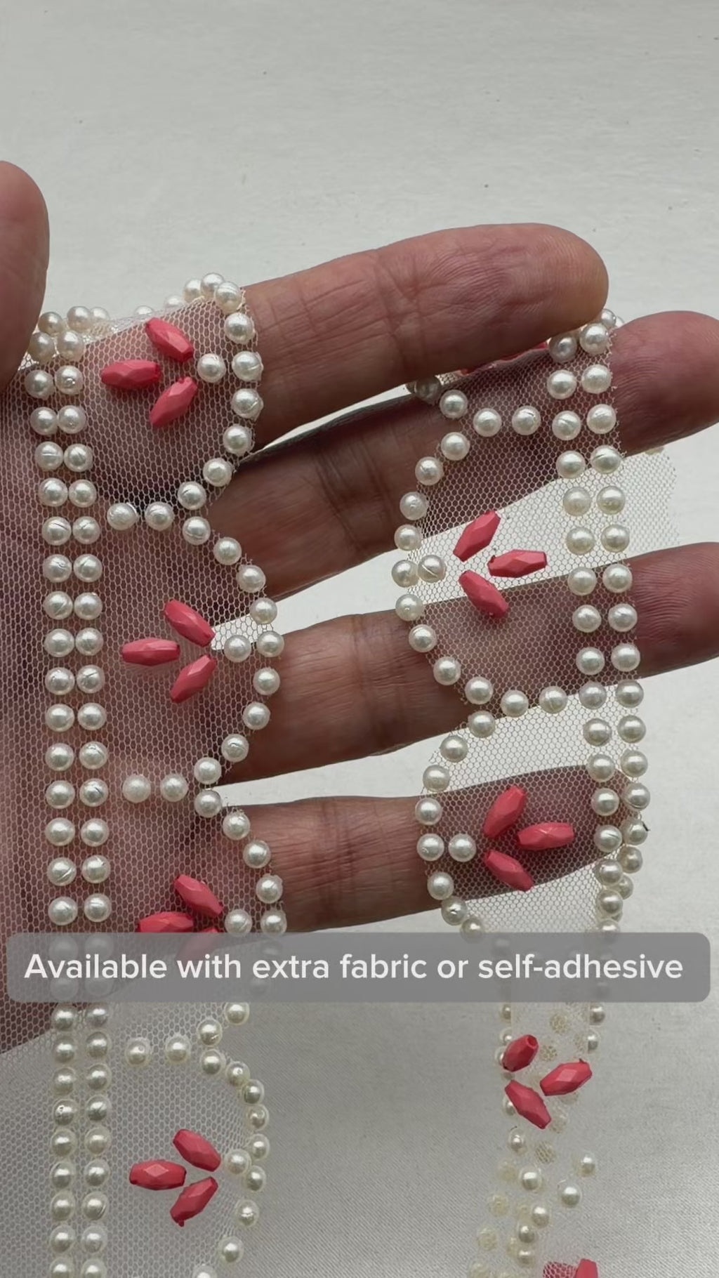 Pearl Scalloped Trim with Coral Beaded Accents - Self Adhesive