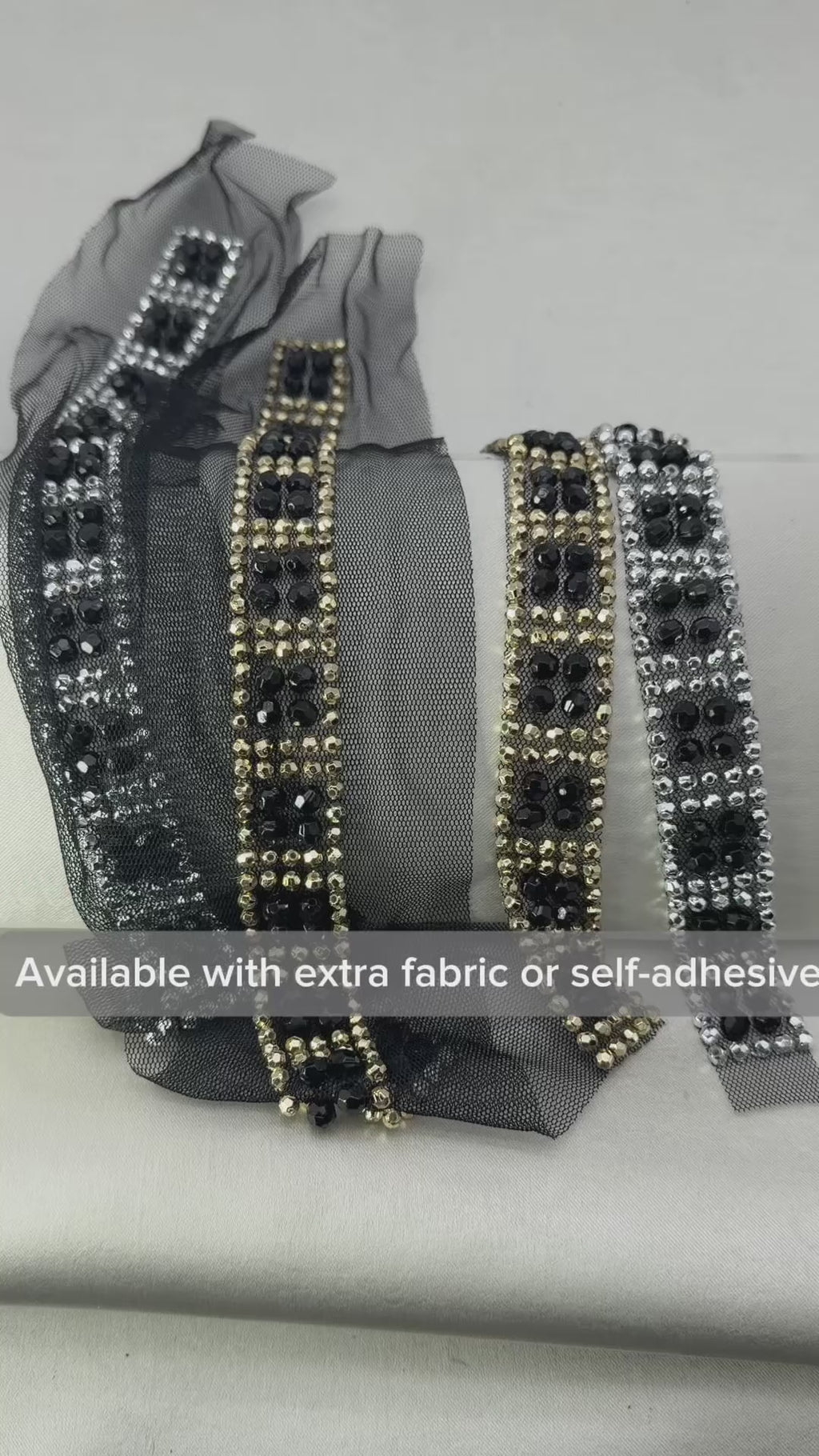 Luxury Beaded Mesh Trim. Peel and Stick. Elegant resin Faceted Bead Trim for Dresses, Crafts and DIY Decor - Proudly Made in USA