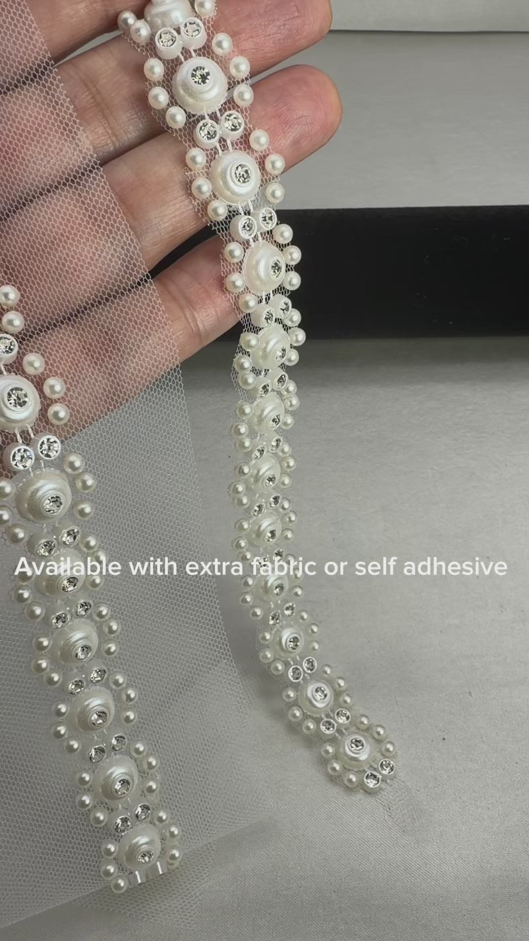 Self Adhesive Pearl Rhinestone Trim – Beaded Trim, DIY Clothing Embellishment, Bridal Applique, Crystal Trim, Made in USA