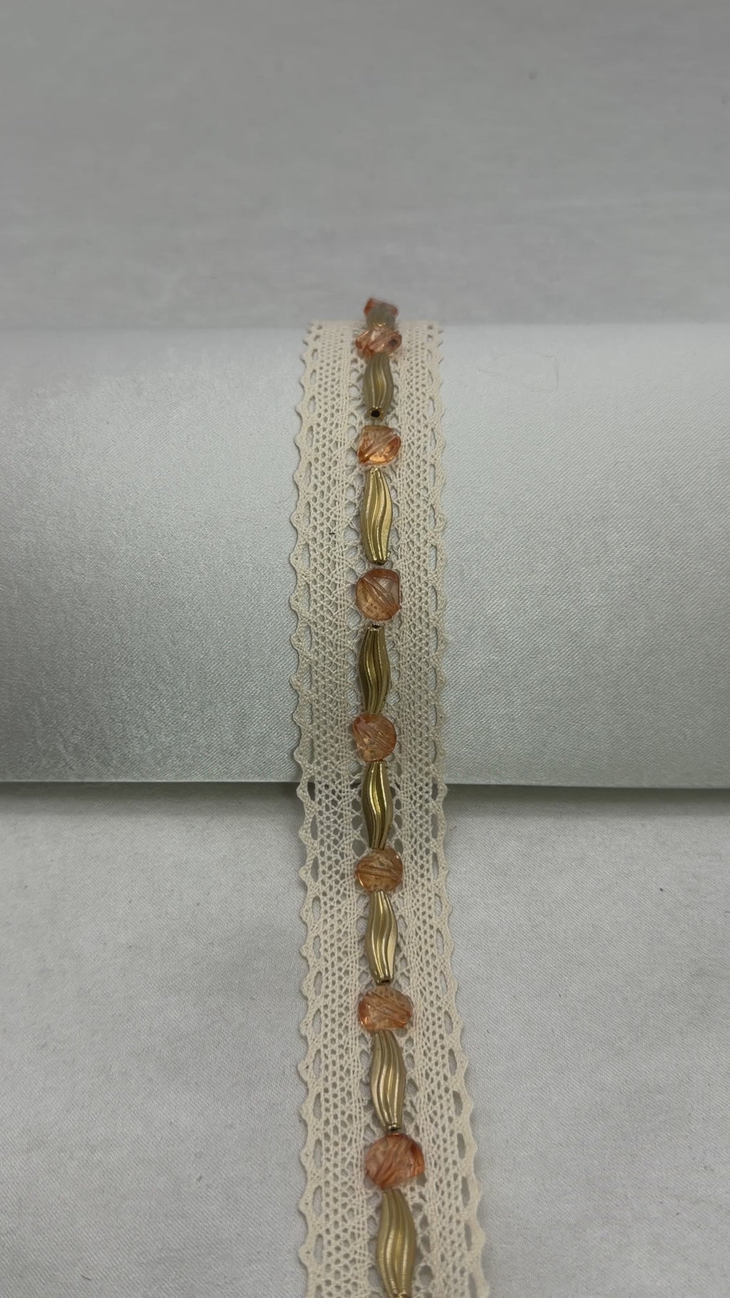 Gold and Topaz Beaded Trim on Ivory cotton Lace with DIY Self Adhesive - Made in USA by Faraj Beading