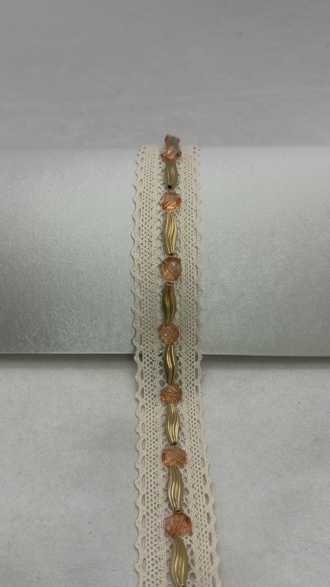 Gold and Topaz Beaded Trim on Ivory cotton Lace with DIY Self Adhesive - Made in USA by Faraj Beading