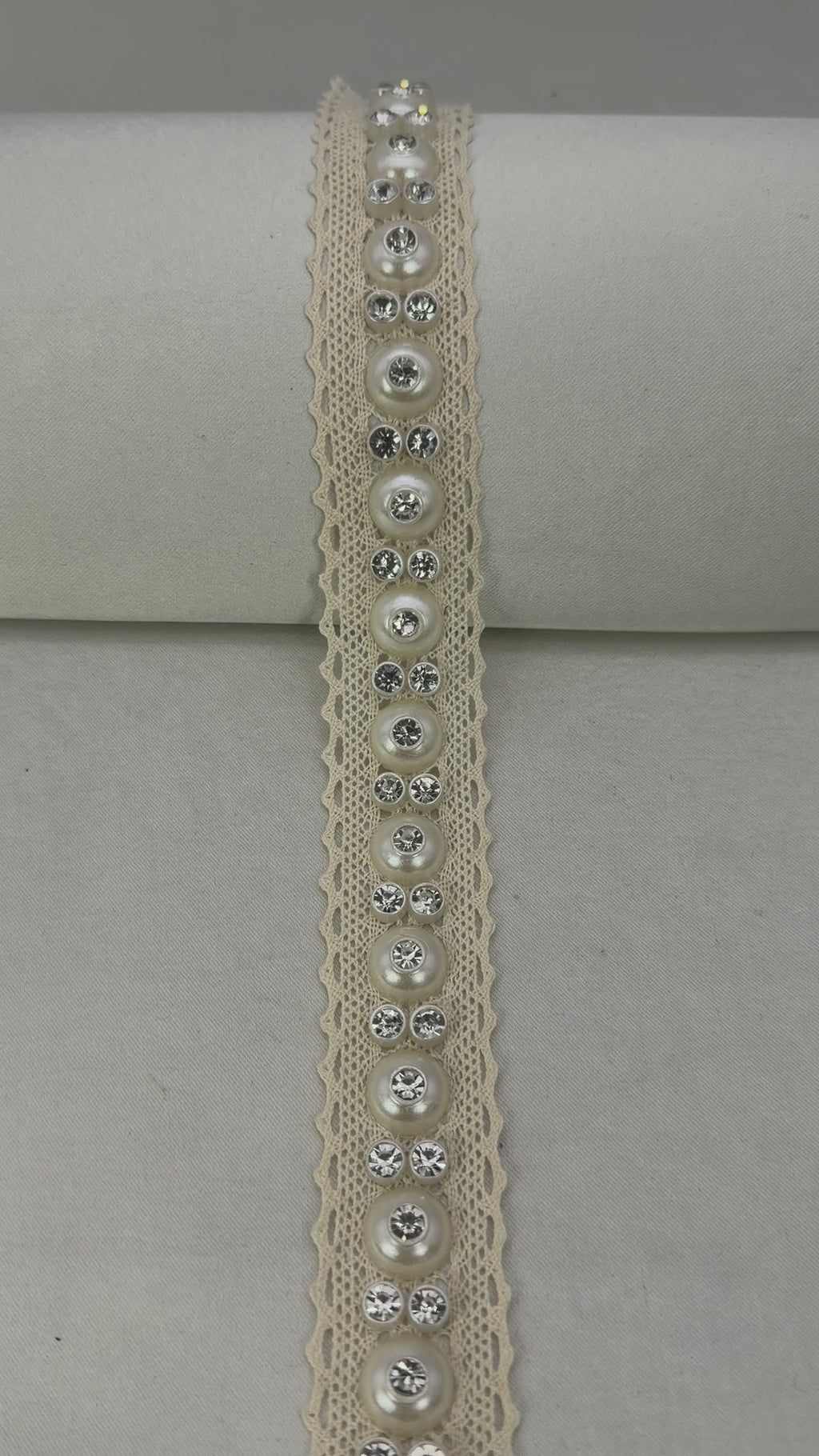 Ivory Pearl and Rhinestone Trim with Self Adhesive and Sew on Backing -cotton lace