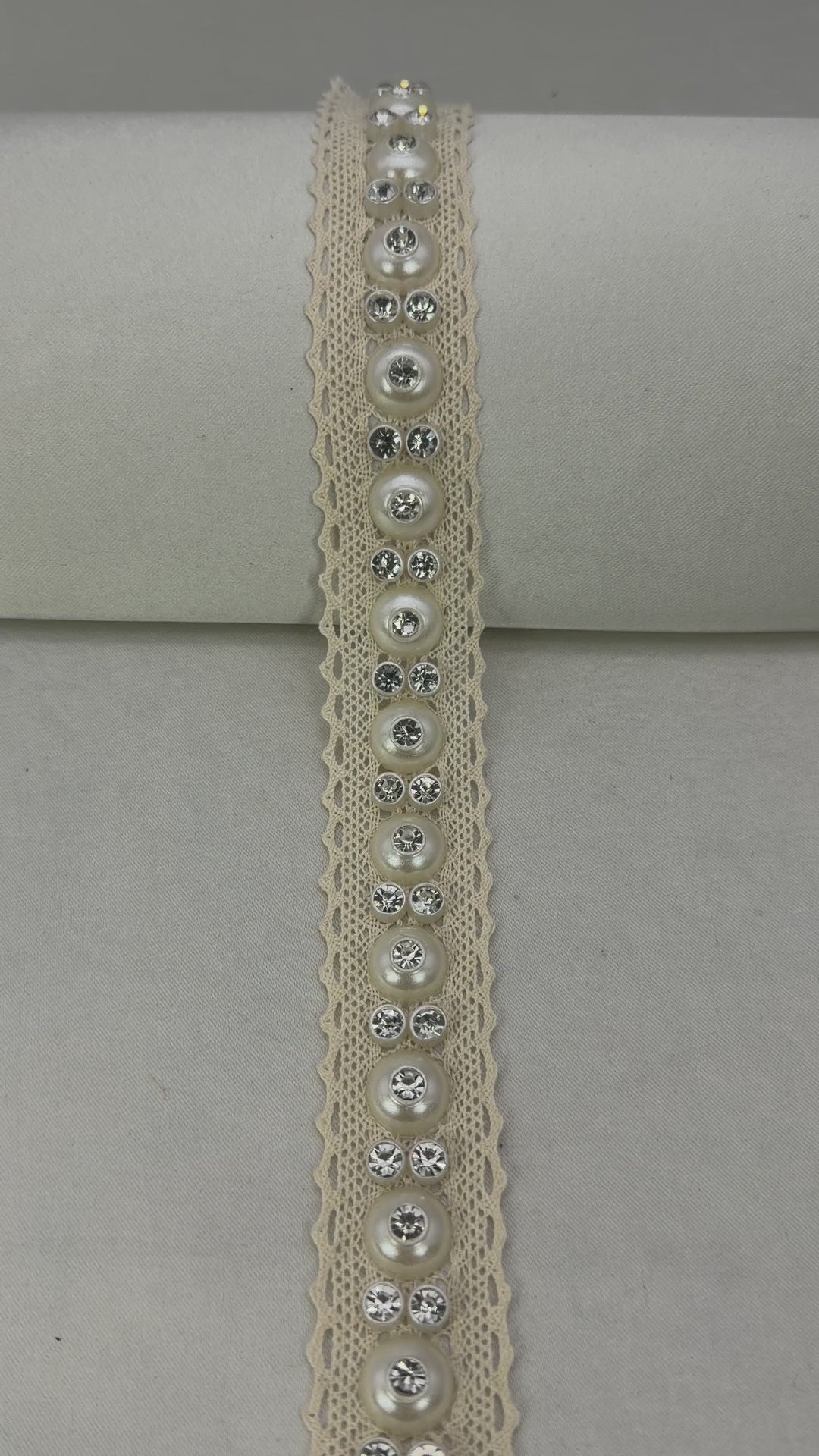 Ivory Pearl and Rhinestone Trim with Self Adhesive and Sew on Backing -cotton lace