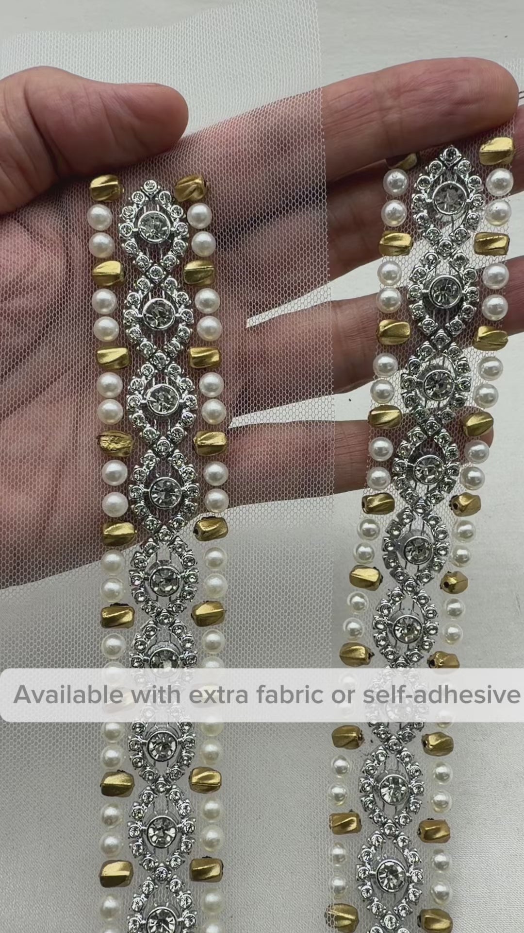Matte Gold Pearl Rhinestone Trim – Luxury Beaded Trim, Bridal & Couture Embellishment - Made in USA