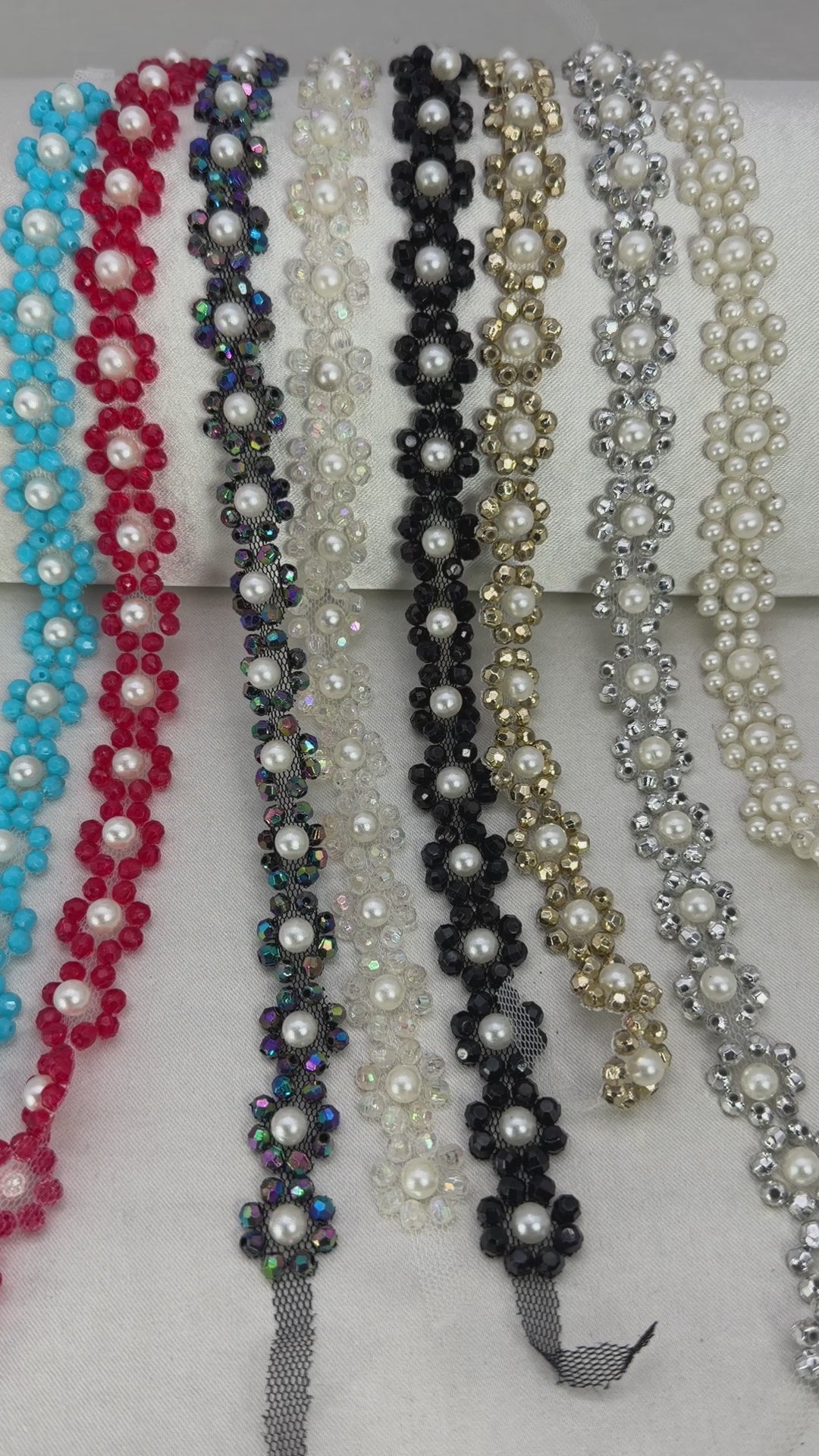 Pearl Beaded Floral Trim by the Yard, Self Adhesive or Sew-On Trim, Rhinestone Flower Trim Options, Bridal, DIY Embellishment - Made In USA