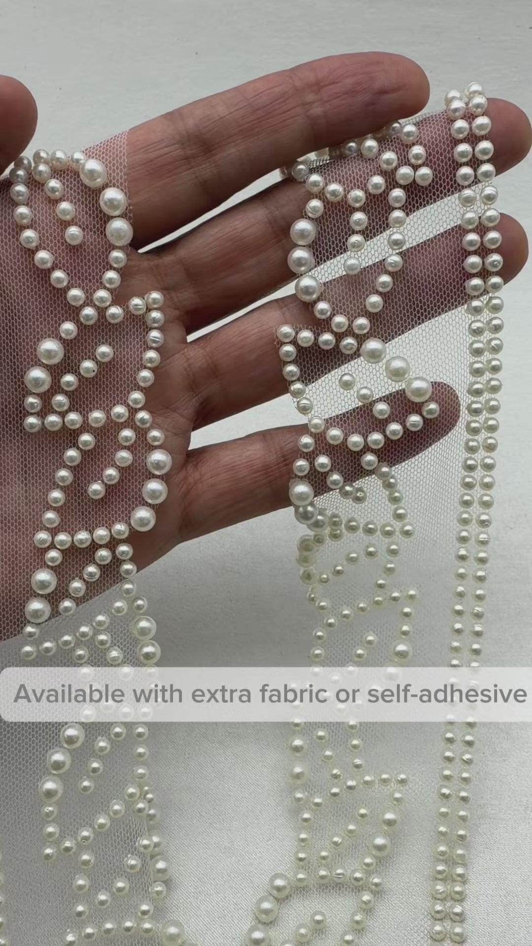 Ivory Pearl Beaded Trim – Self Adhesive or Sew-On Seam Allowance – Minimal Bridal Pearl Trim for Dress, Veil, Collar, Cuff, DIY