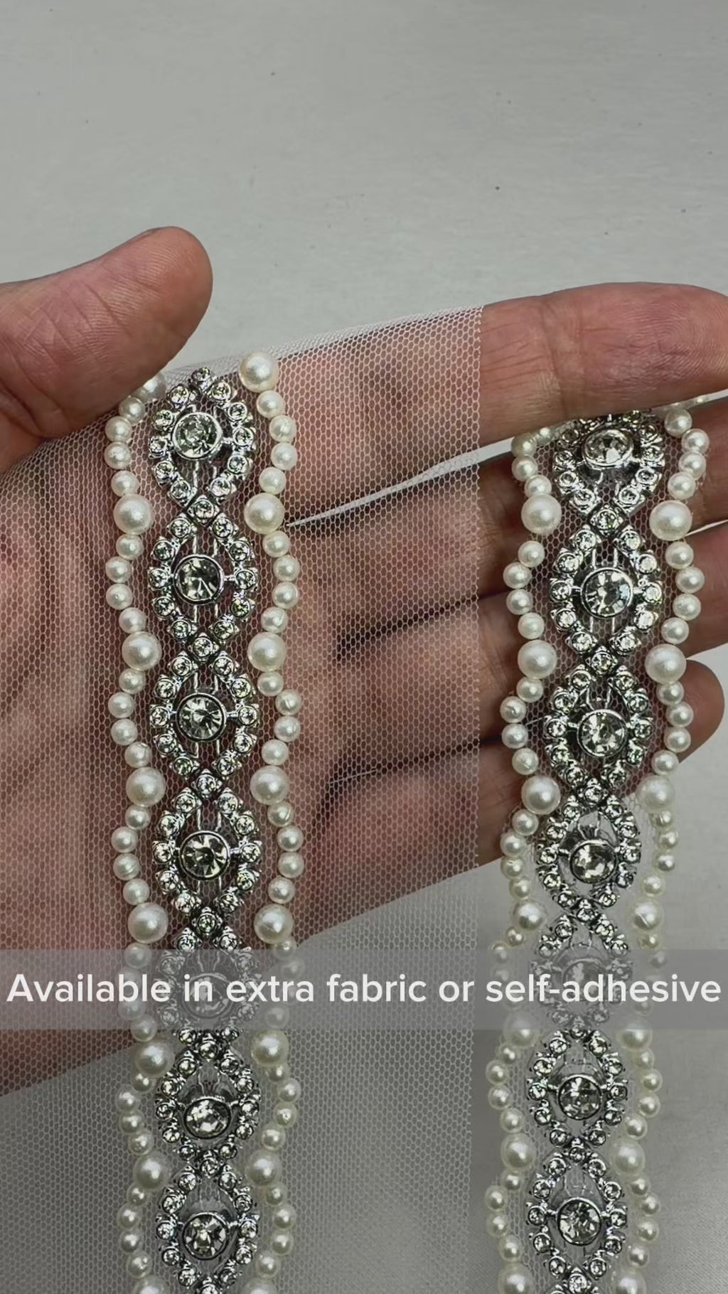 Pearl and Rhinestone Trim with Scalloped Edges Self Adhesive