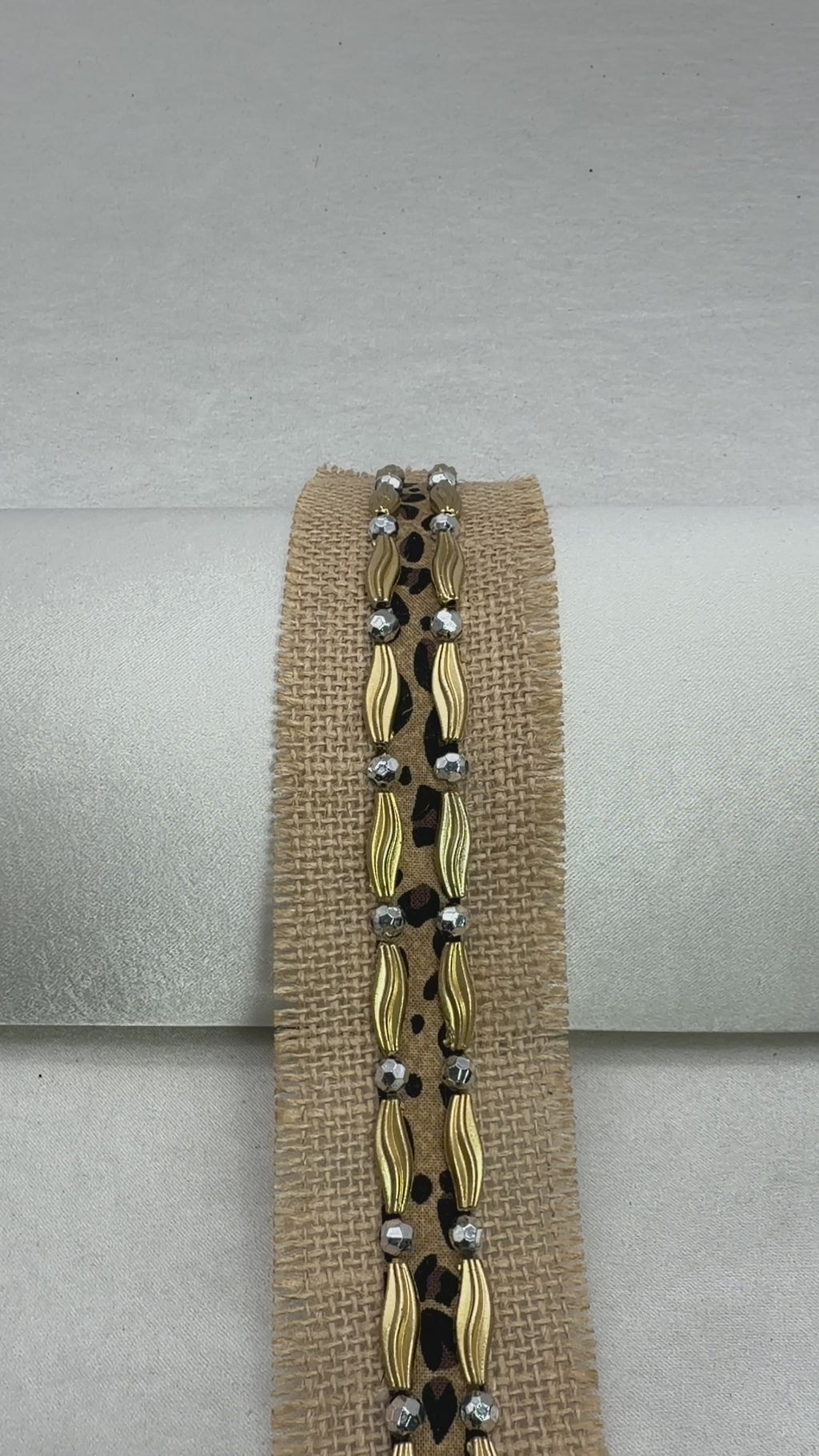 Gold and Silver beads Leopard print on Burlap Base Trim -Self Adhesive