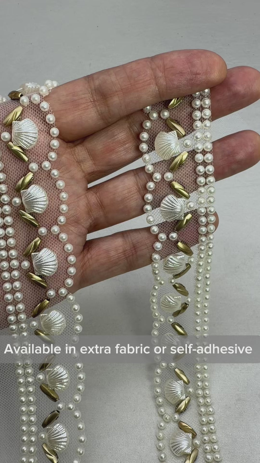 Pearls and Gold Beaded Trim with Seashell Nautical Accents and Scallop Border Self Adhesive -Made in USA by Faraj Beading