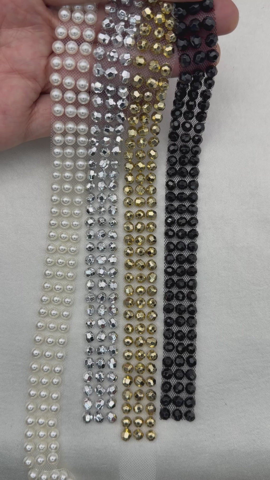 6mm Pearl Beaded Trim Use on Accessories, Self Adhesive or extra fabric seam ,Home Decor, Bridal - Faraj Beading - Made in USA