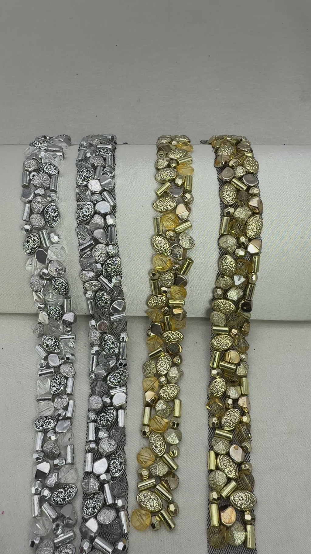 Gold Beaded Trim, Metallic Embellished Trim, Chunky Bead Lace Trim, Statement Trim for Sewing or Self Adhesive by the Yard - Made in USA