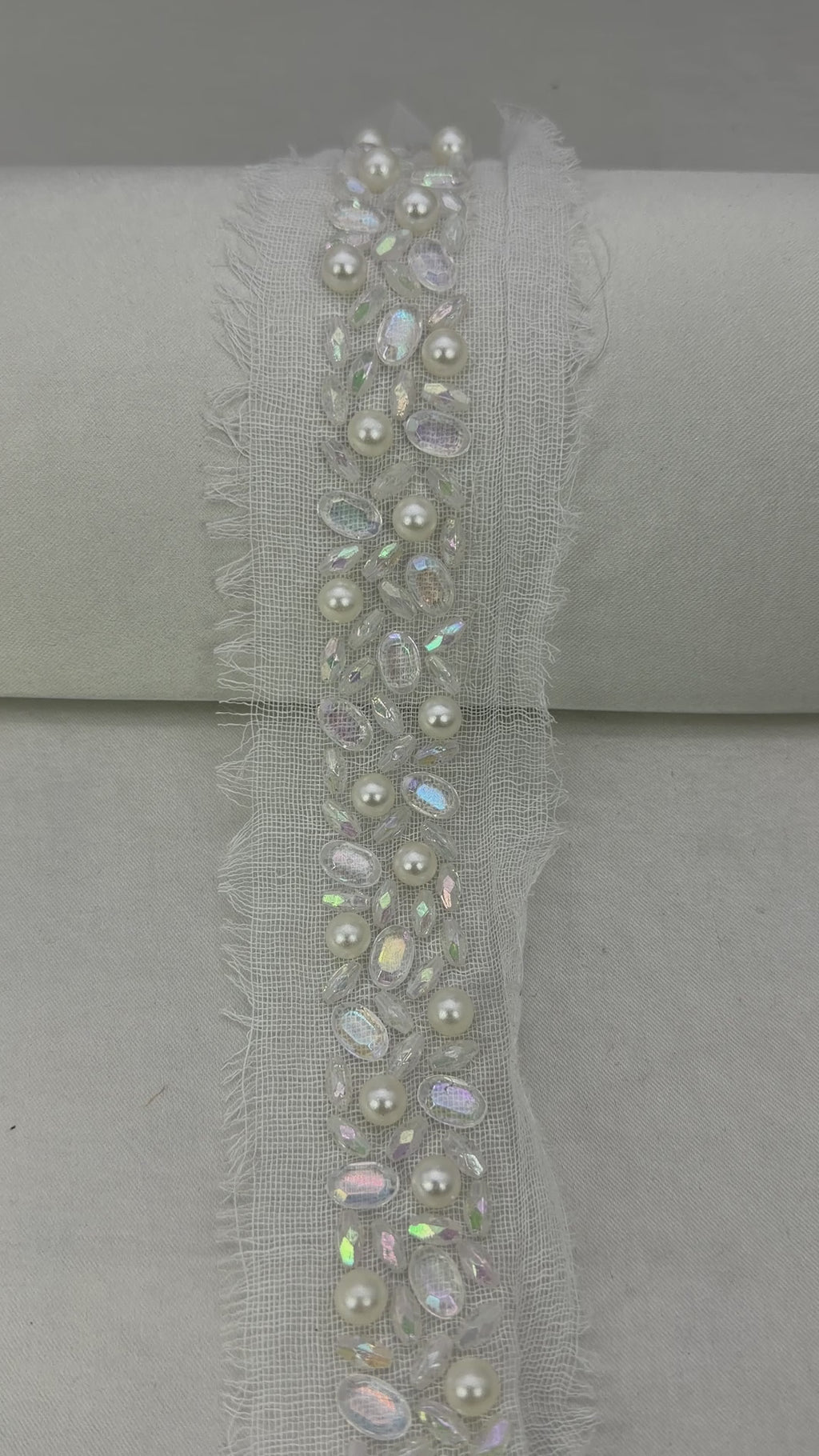 Pearl AB Crystal Beaded Trim by the Yard, Bridal Rhinestone Trim, Wedding Dress & Veil Embellishment, Sewing or Adhesive Trim - Made in USA