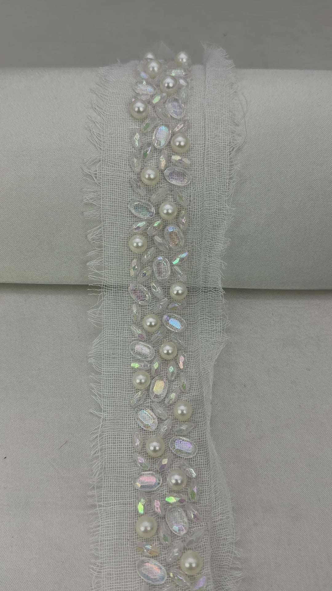 Pearl AB Crystal Beaded Trim by the Yard, Bridal Rhinestone Trim, Wedding Dress & Veil Embellishment, Sewing or Adhesive Trim - Made in USA