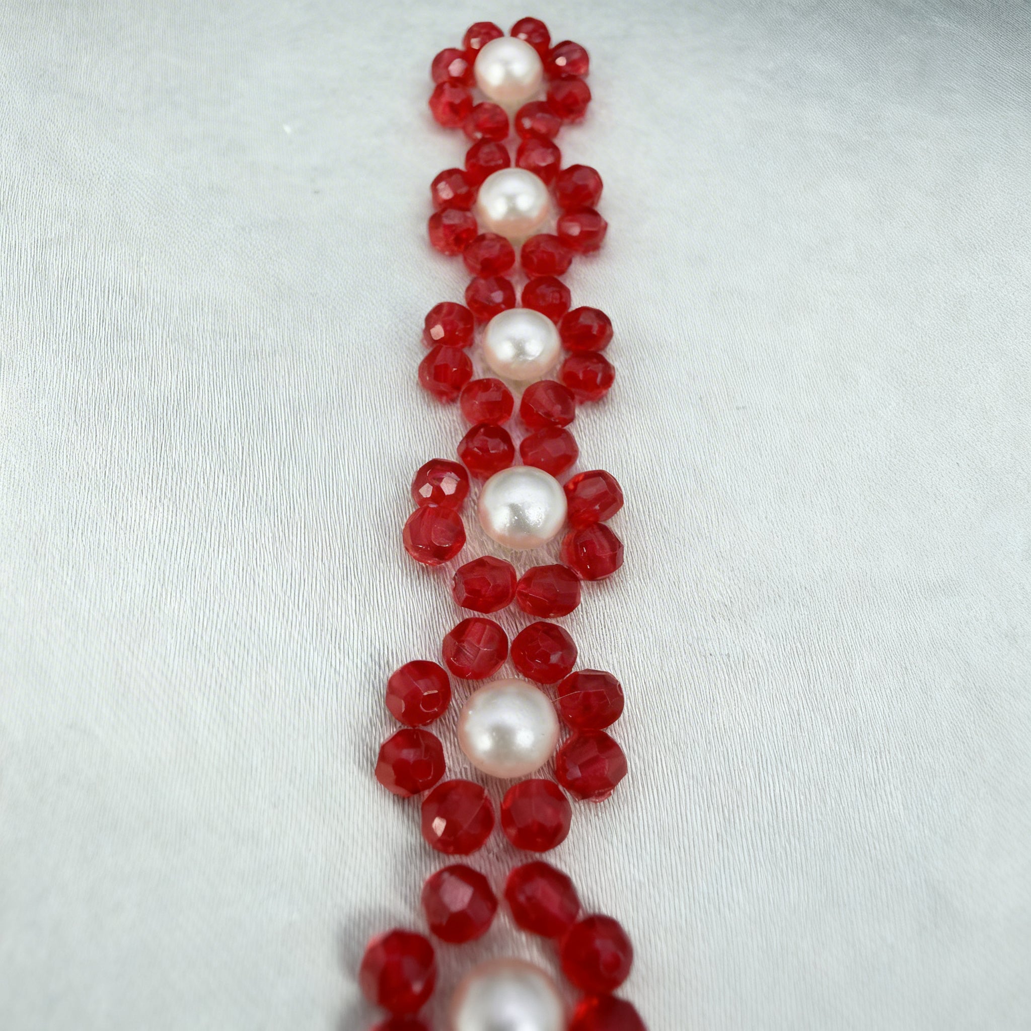 Pearl Beaded Floral Trim by the Yard, Self Adhesive or Sew-On Trim, Rhinestone Flower Trim Options, Bridal, DIY Embellishment - Made In USA