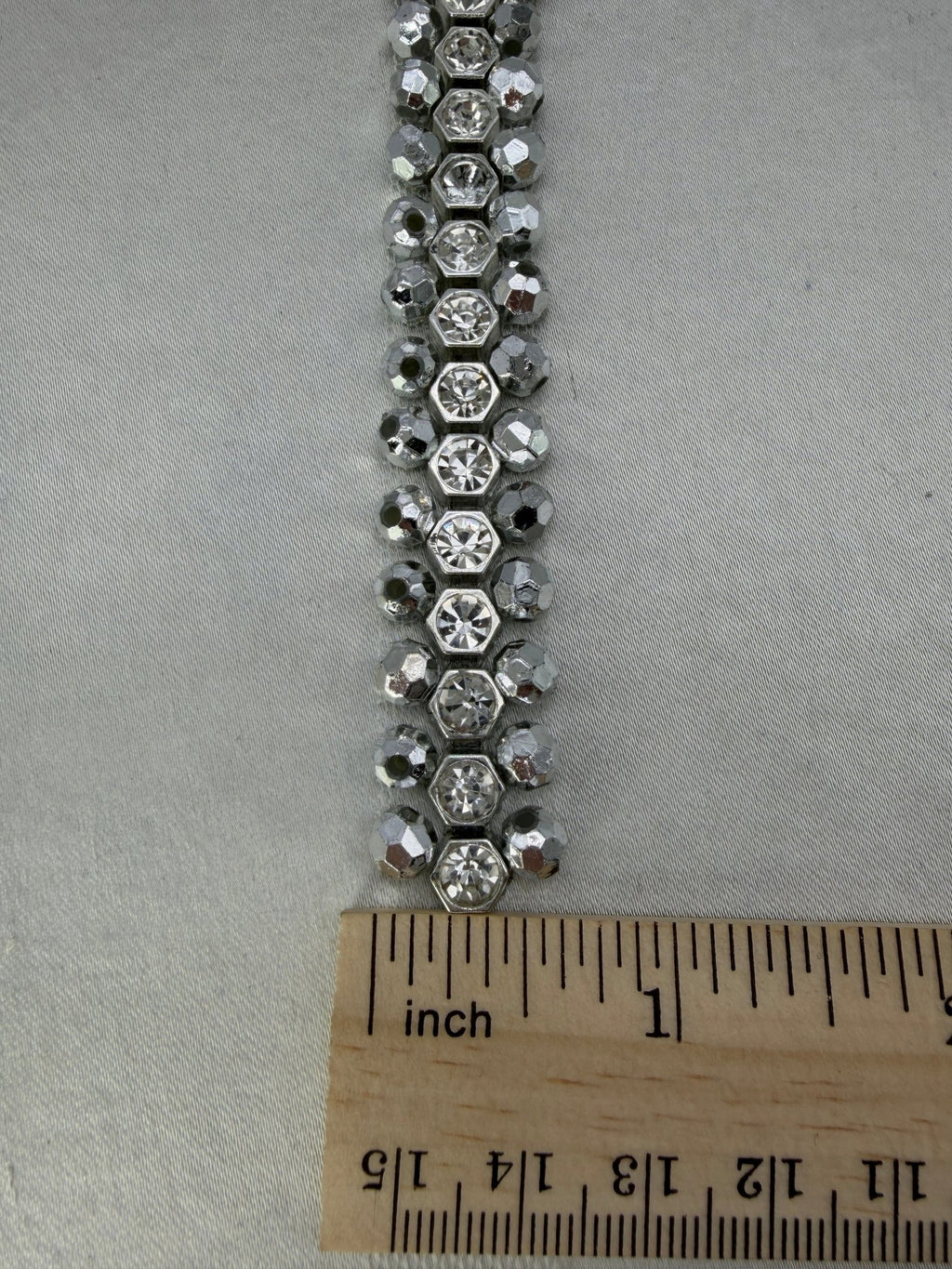 Rhinestone Pearl Beaded Trim by the Yard, Center Crystal Chain Trim with Beaded Edges, Bridal Designer Sewing Trim, Self Adhesive Option - Faraj Beading