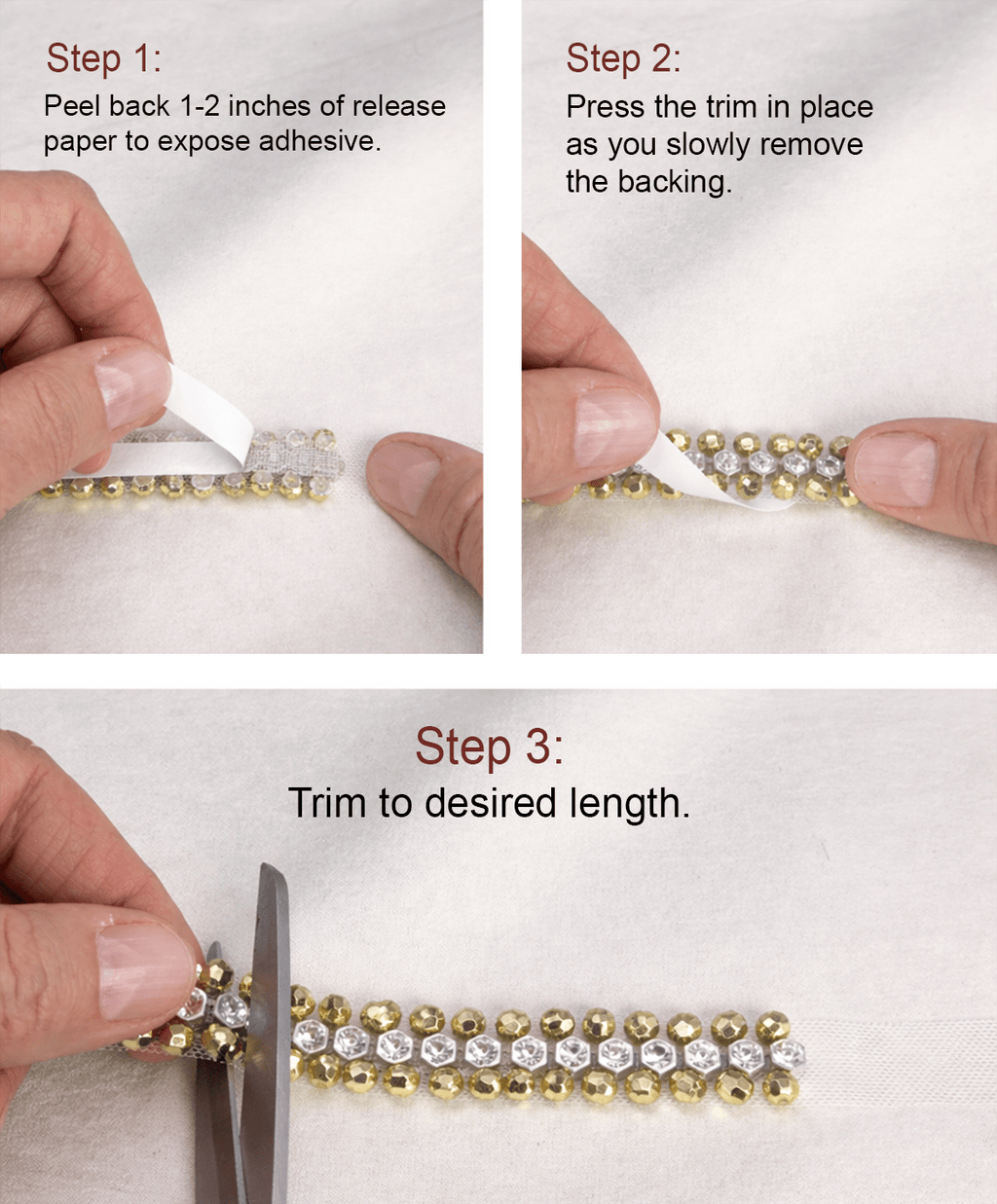 Rhinestone Pearl Beaded Trim by the Yard, Center Crystal Chain Trim with Beaded Edges, Bridal Designer Sewing Trim, Self Adhesive Option - Faraj Beading