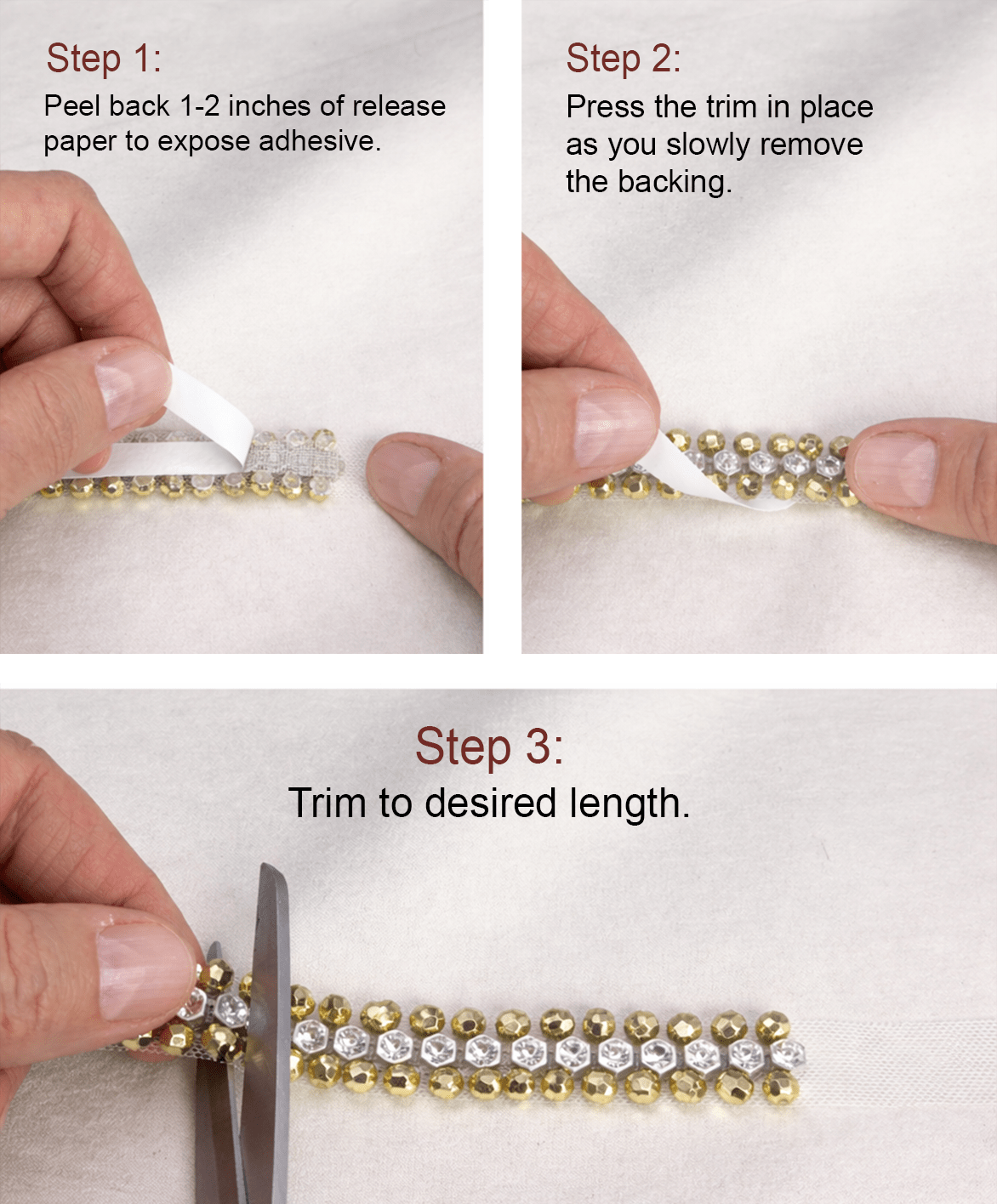 Rhinestone Pearl Beaded Trim by the Yard, Center Crystal Chain Trim with Beaded Edges, Bridal Designer Sewing Trim, Self Adhesive Option - Faraj Beading