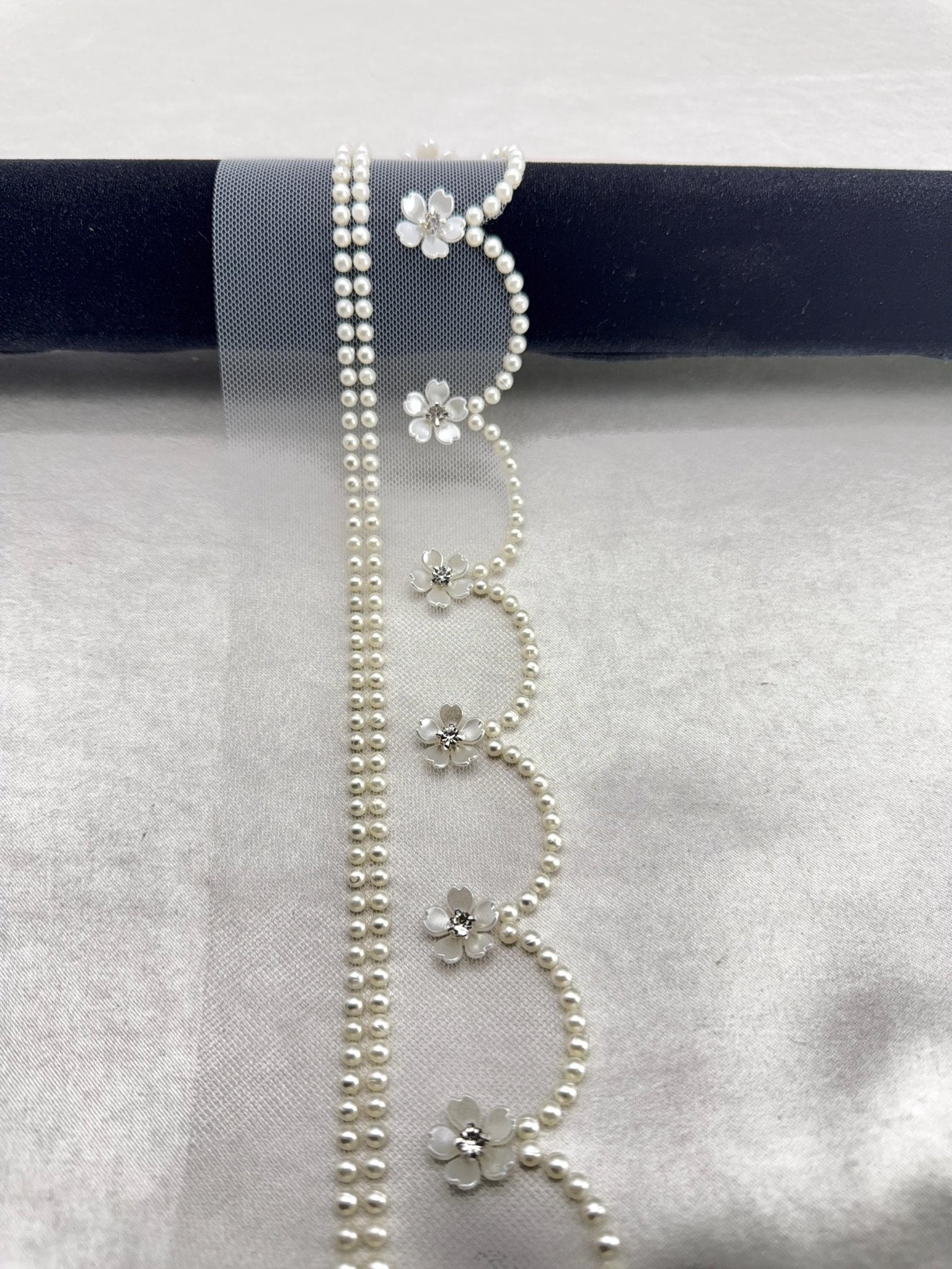 Scalloped Faux Pearl Flower Beaded Trim – Self Adhesive option. Ideal Embellishment for Dress, DIY Sewing & Crafts and home decor - Faraj Beading