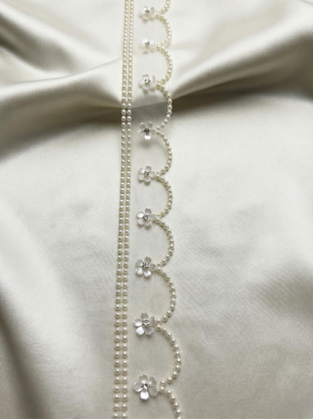 Scalloped Faux Pearl Flower Beaded Trim – Self Adhesive option. Ideal Embellishment for Dress, DIY Sewing & Crafts and home decor - Faraj Beading
