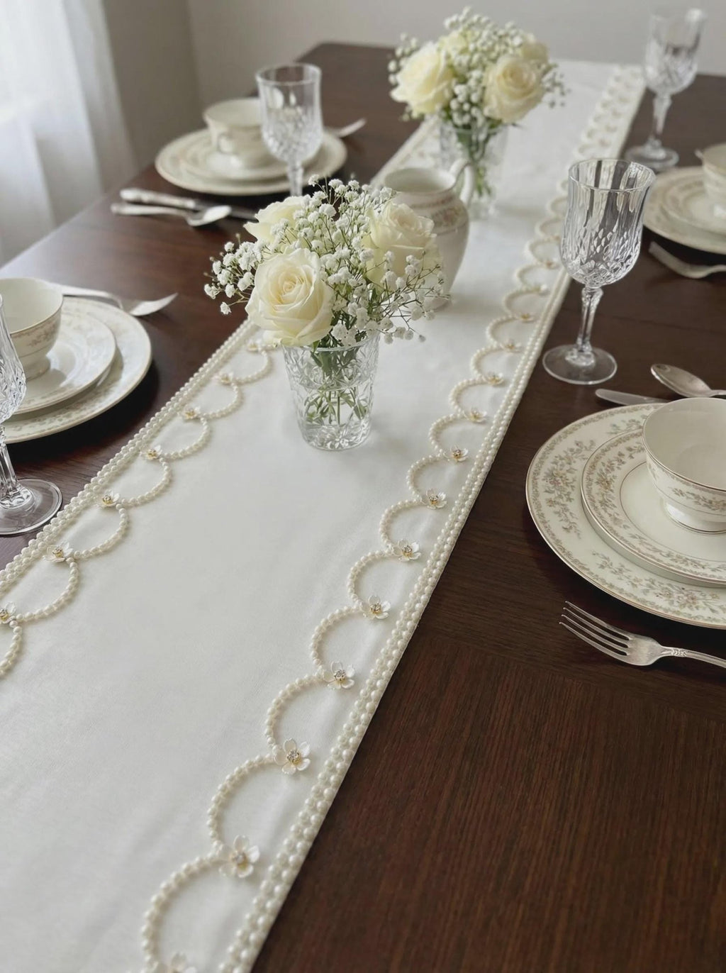 Scalloped Faux Pearl Flower Beaded Trim – Self Adhesive option. Ideal Embellishment for Dress, DIY Sewing & Crafts and home decor - Faraj Beading