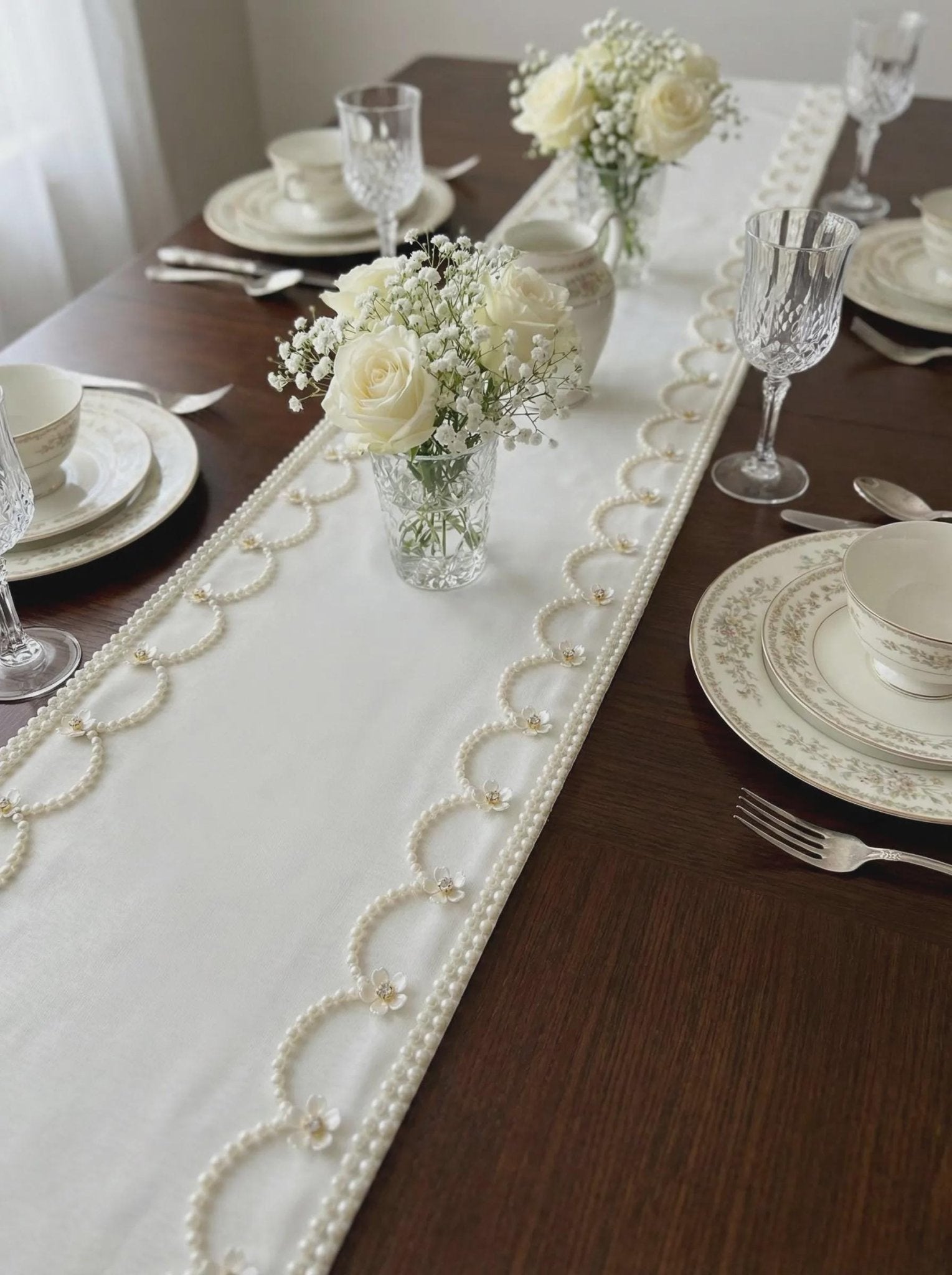 Scalloped Faux Pearl Flower Beaded Trim – Self Adhesive option. Ideal Embellishment for Dress, DIY Sewing & Crafts and home decor - Faraj Beading