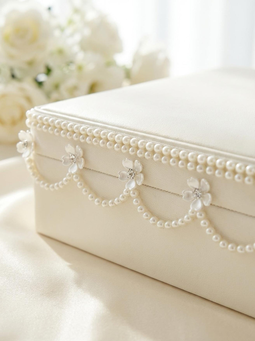 Scalloped Faux Pearl Flower Beaded Trim – Self Adhesive option. Ideal Embellishment for Dress, DIY Sewing & Crafts and home decor - Faraj Beading