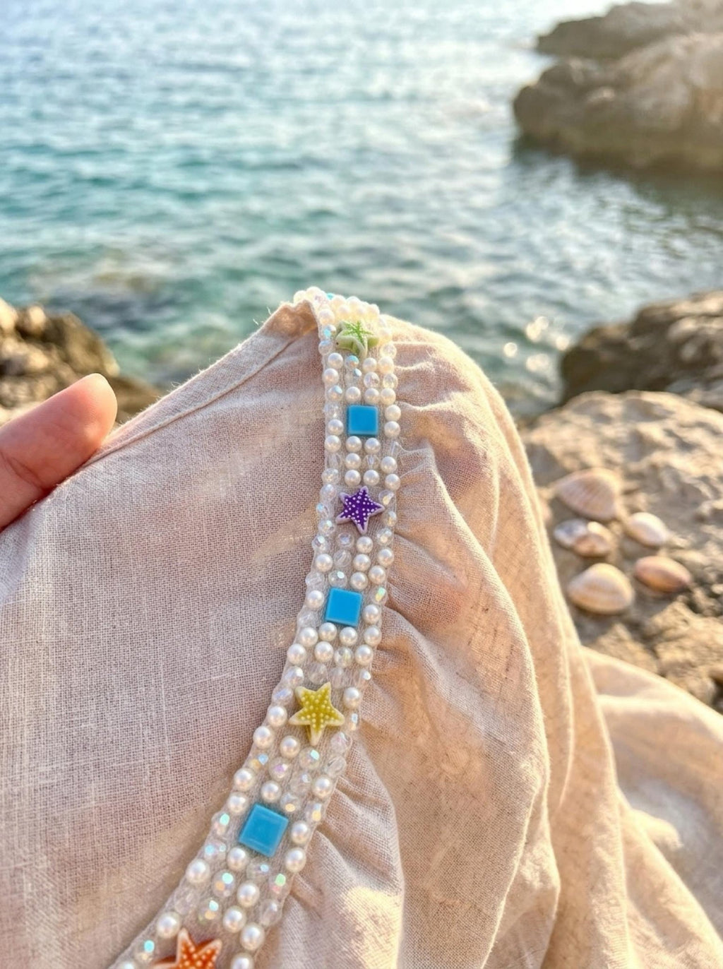Self Adhesive beach Pearl Beaded Trim, Peel and Stick Lace Trim, DIY Embellishment Trim, No Sew Trim, Craft & Garment Decoration Made in USA - Faraj Beading