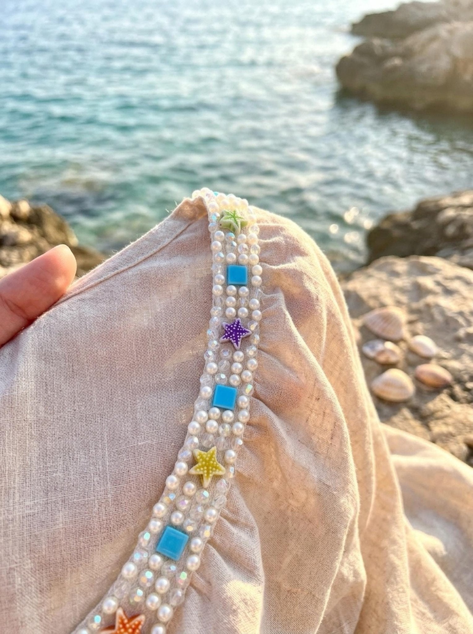 Self Adhesive beach Pearl Beaded Trim, Peel and Stick Lace Trim, DIY Embellishment Trim, No Sew Trim, Craft & Garment Decoration Made in USA - Faraj Beading
