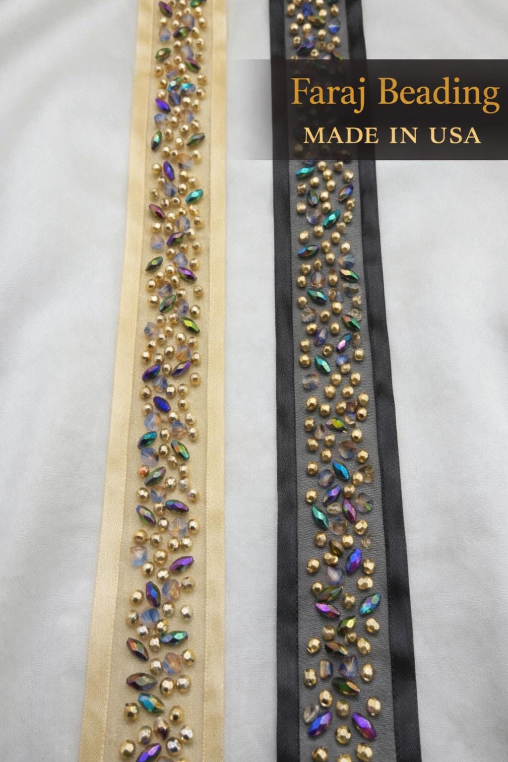 Self Adhesive Beaded Trim Gold & Black | Luxury Rhinestone Embellishment Trim | DIY Fashion, Clothing Decor, Craft Trim, Peel and Stick - Faraj Beading