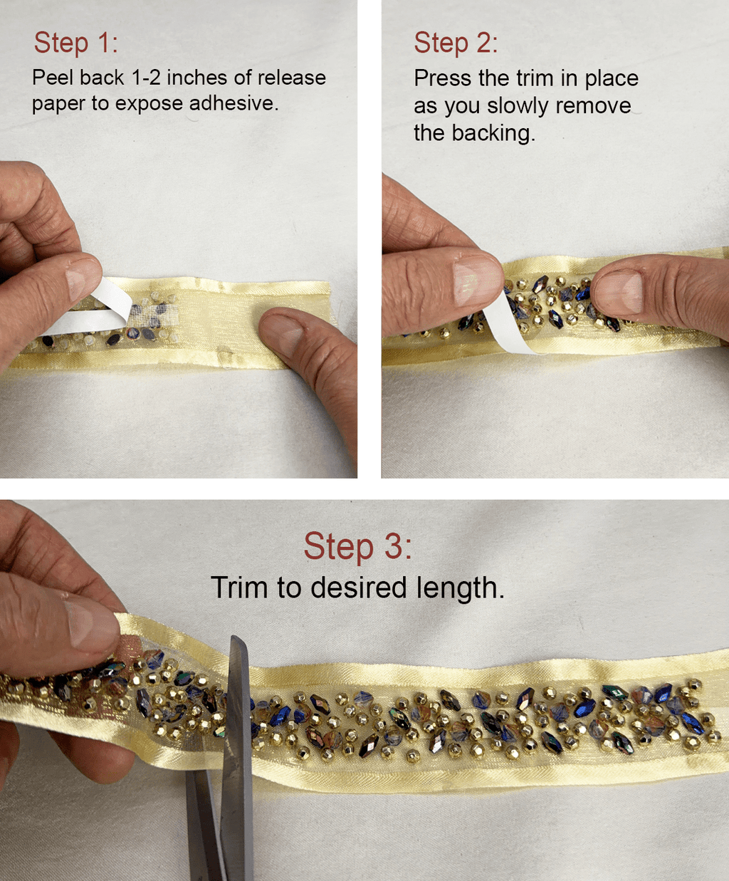 Self Adhesive Beaded Trim Gold & Black | Luxury Rhinestone Embellishment Trim | DIY Fashion, Clothing Decor, Craft Trim, Peel and Stick - Faraj Beading
