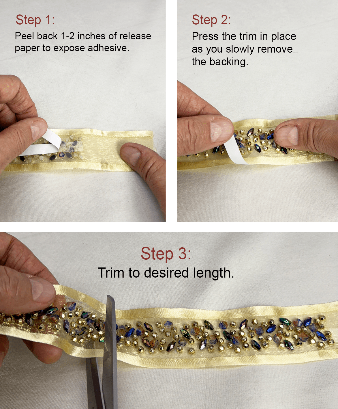 Self Adhesive Beaded Trim Gold & Black | Luxury Rhinestone Embellishment Trim | DIY Fashion, Clothing Decor, Craft Trim, Peel and Stick - Faraj Beading
