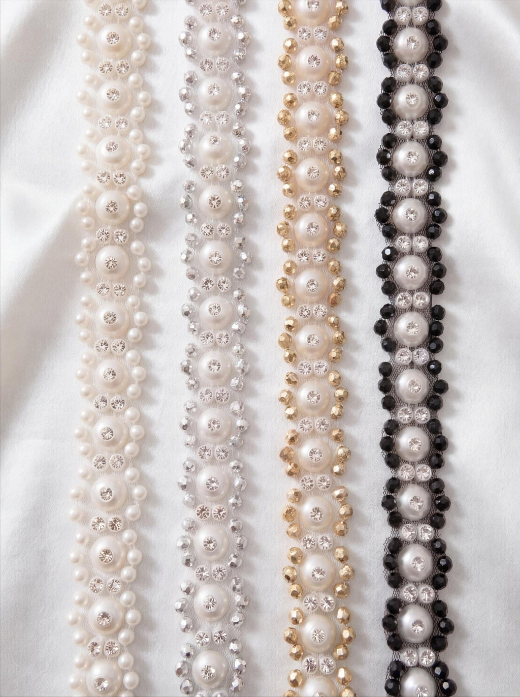 Self Adhesive Pearl Rhinestone Trim – Beaded Trim, DIY Clothing Embellishment, Bridal Applique, Crystal Trim, Made in USA - Faraj Beading