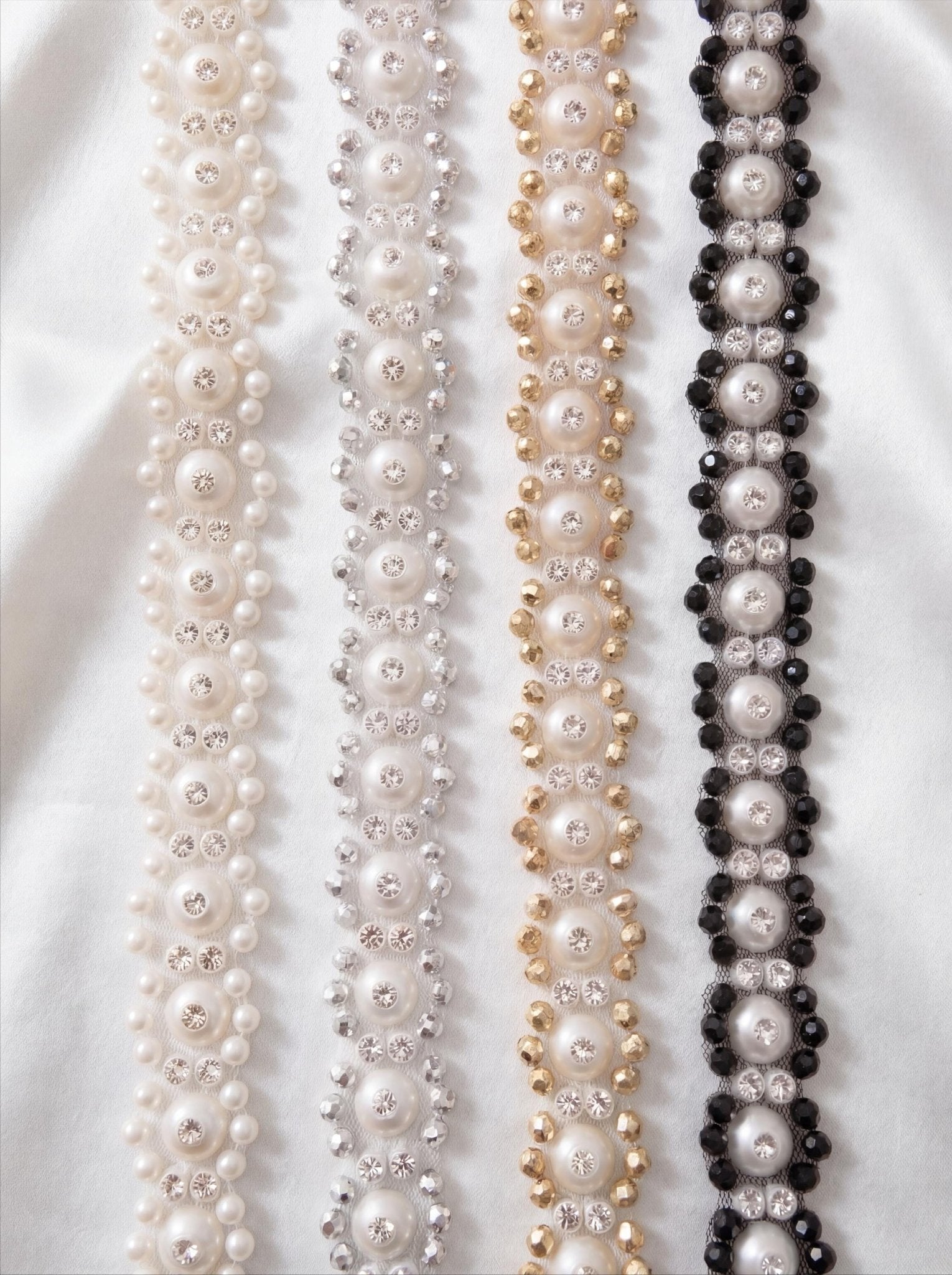 Self Adhesive Pearl Rhinestone Trim – Beaded Trim, DIY Clothing Embellishment, Bridal Applique, Crystal Trim, Made in USA - Faraj Beading