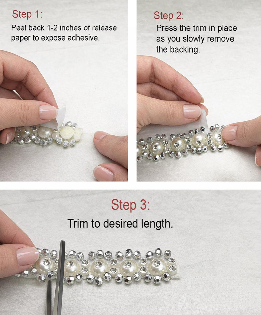 Self Adhesive Pearl Rhinestone Trim – Beaded Trim, DIY Clothing Embellishment, Bridal Applique, Crystal Trim, Made in USA - Faraj Beading