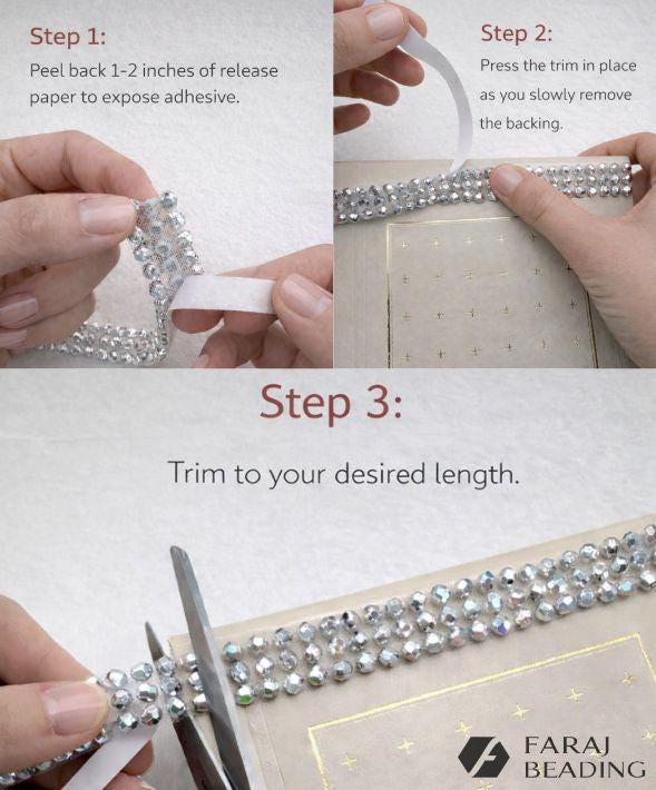 Self Adhesive Size Medium 6mm Pearl Beaded Trim Use on Accessories, Home Decor, Bridal - Faraj Beading - Made in USA - Faraj Beading
