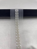 Silver Pearl Rhinestone Trim – Wide Beaded Trim, Bridal Wedding Embellishment, Crystal Trim, Self Adhesive or Sew On, 1” Seam Allowance - Faraj Beading