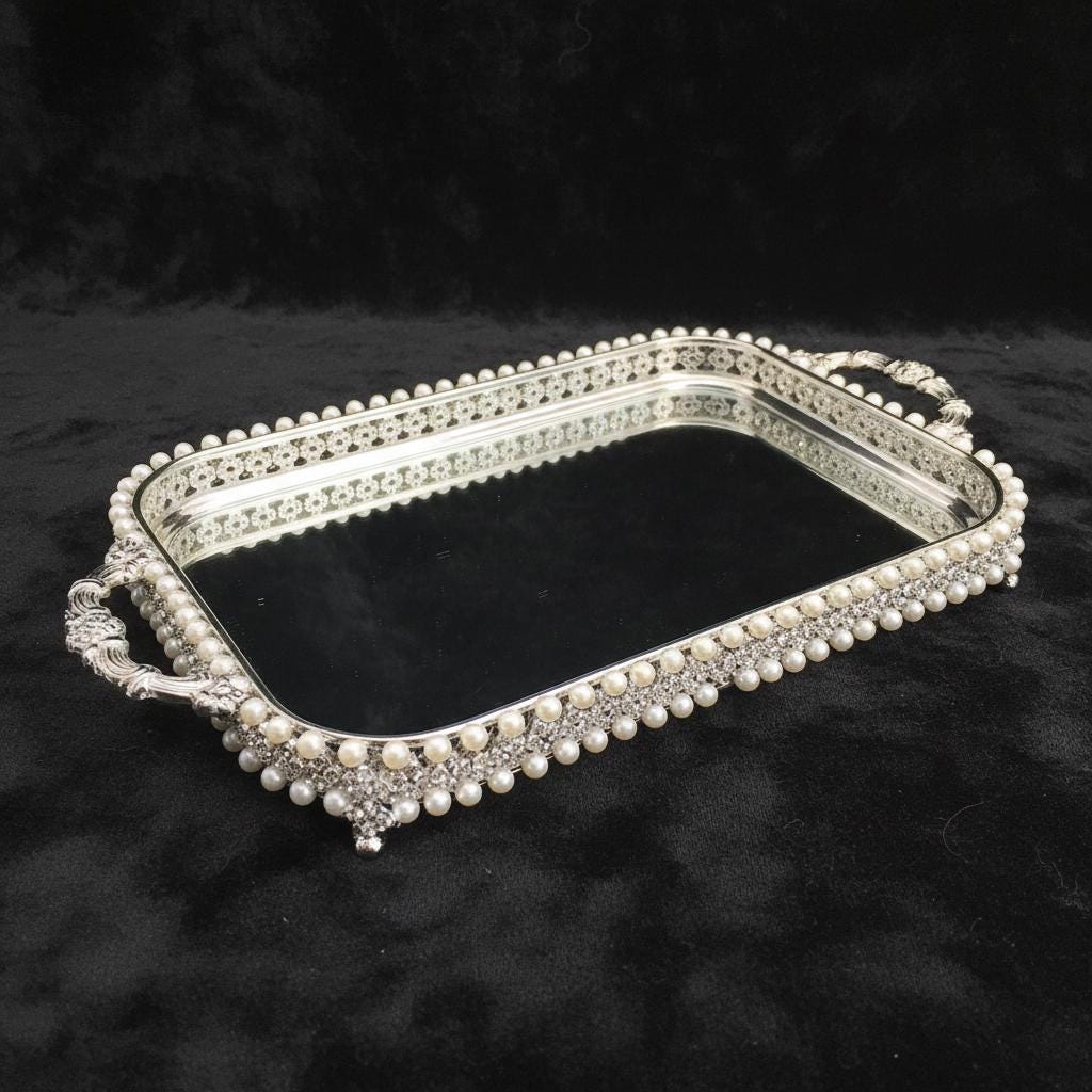 Silver Rhinestone & Ivory Pearl Beaded Trim – Self Adhesive or Sew - On Seam Allowance – Bridal Crystal Trim for Dress, Collar, Belt - Faraj Beading