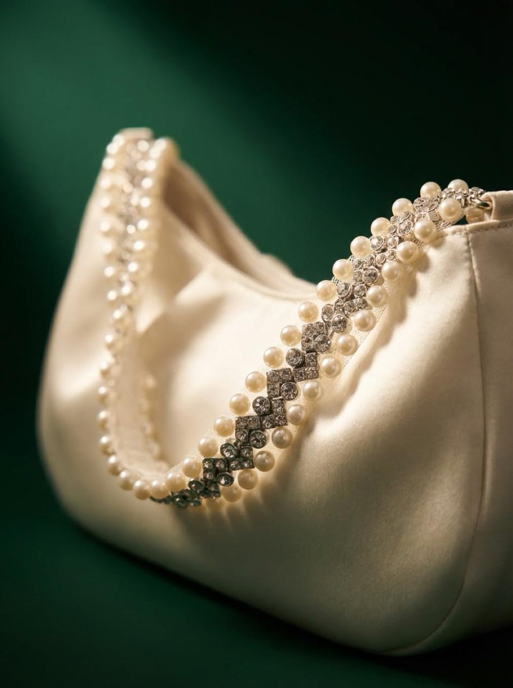Silver Rhinestone & Ivory Pearl Beaded Trim – Self Adhesive or Sew - On Seam Allowance – Bridal Crystal Trim for Dress, Collar, Belt - Faraj Beading
