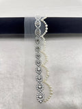 Silver Rhinestone Medallion Trim – Self Adhesive or Sew - On Seam Allowance – Luxury Crystal Bridal Trim for Dress, Belt, Collar - Faraj Beading