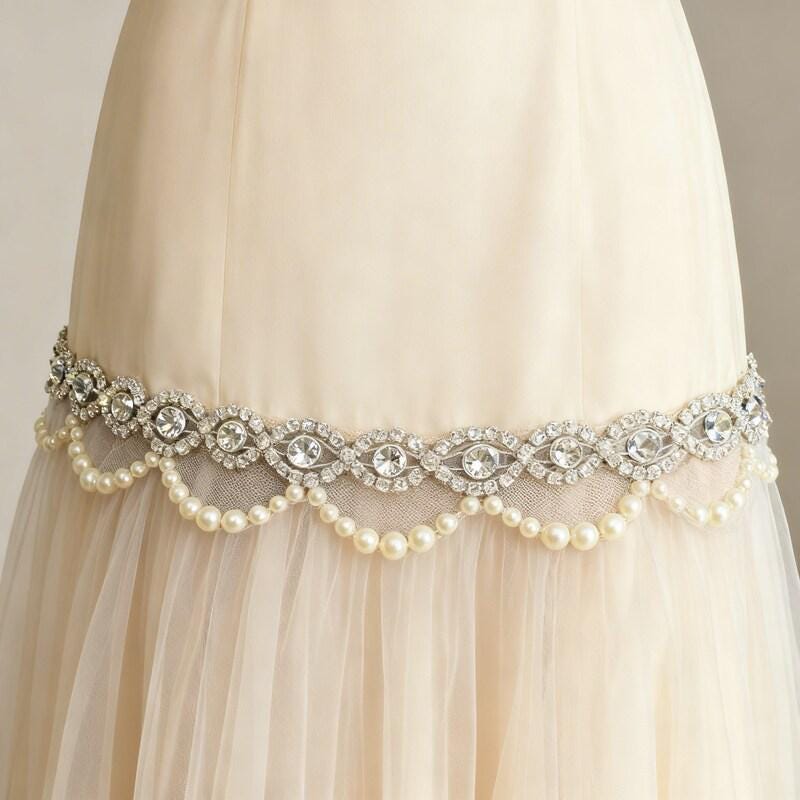 Silver Rhinestone Medallion Trim – Self Adhesive or Sew - On Seam Allowance – Luxury Crystal Bridal Trim for Dress, Belt, Collar - Faraj Beading
