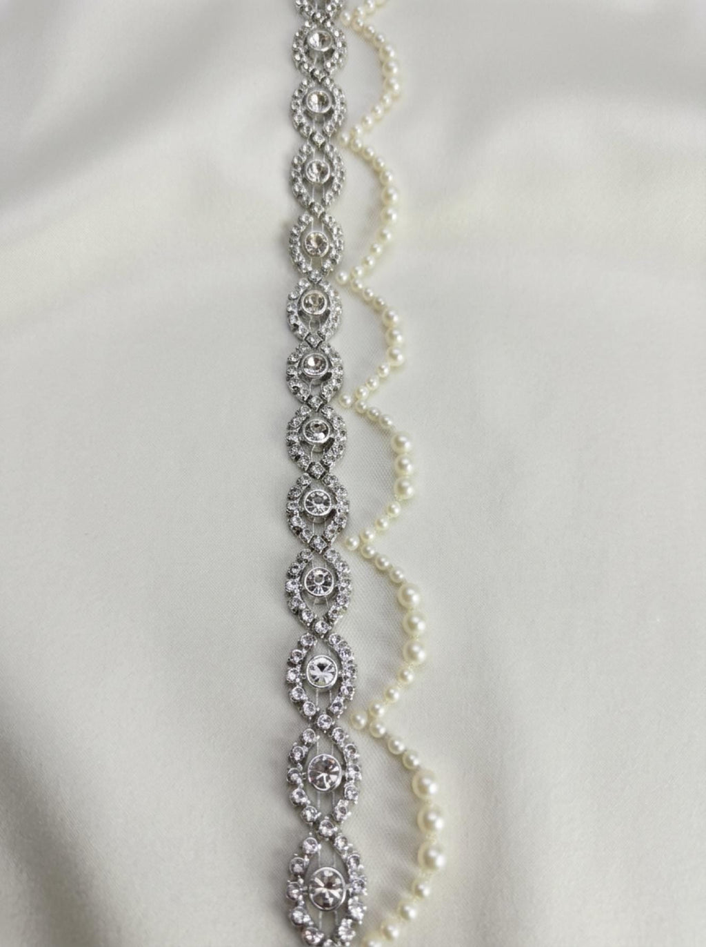 Silver Rhinestone Medallion Trim – Self Adhesive or Sew - On Seam Allowance – Luxury Crystal Bridal Trim for Dress, Belt, Collar - Faraj Beading