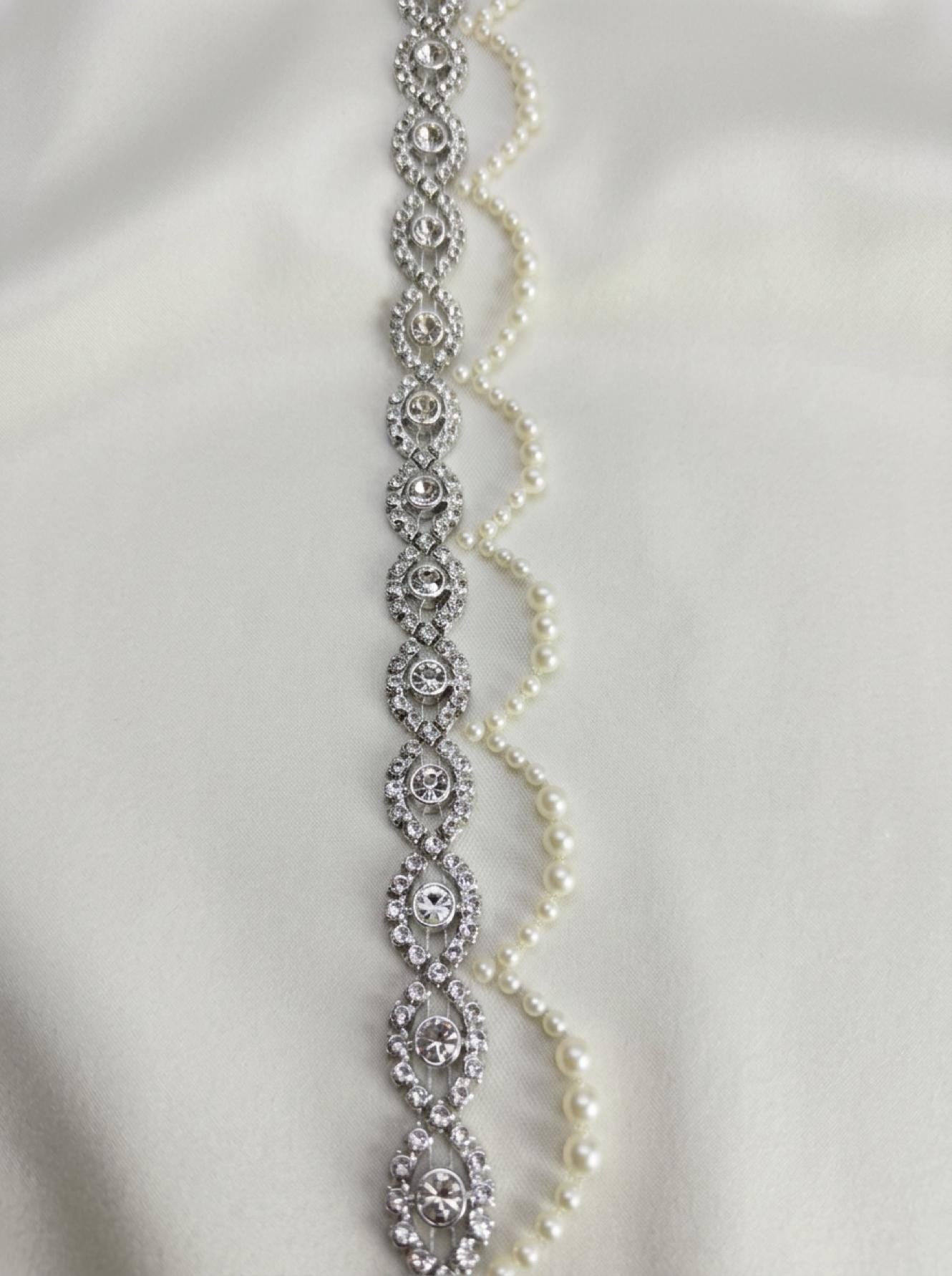 Silver Rhinestone Medallion Trim – Self Adhesive or Sew - On Seam Allowance – Luxury Crystal Bridal Trim for Dress, Belt, Collar - Faraj Beading