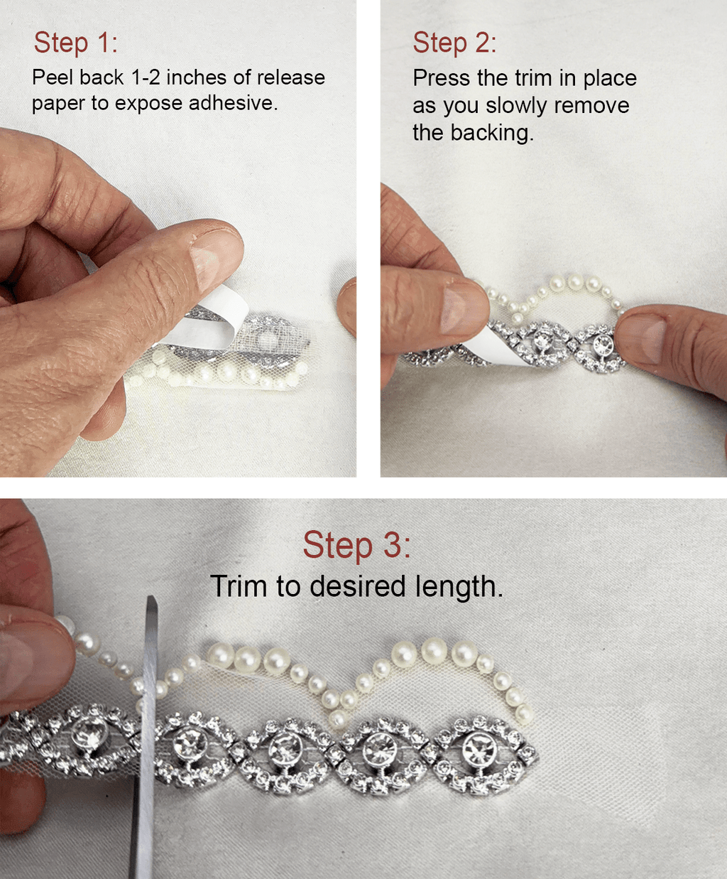 Silver Rhinestone Medallion Trim – Self Adhesive or Sew - On Seam Allowance – Luxury Crystal Bridal Trim for Dress, Belt, Collar - Faraj Beading