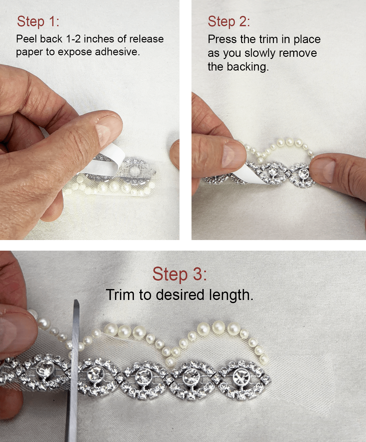 Silver Rhinestone Medallion Trim – Self Adhesive or Sew - On Seam Allowance – Luxury Crystal Bridal Trim for Dress, Belt, Collar - Faraj Beading
