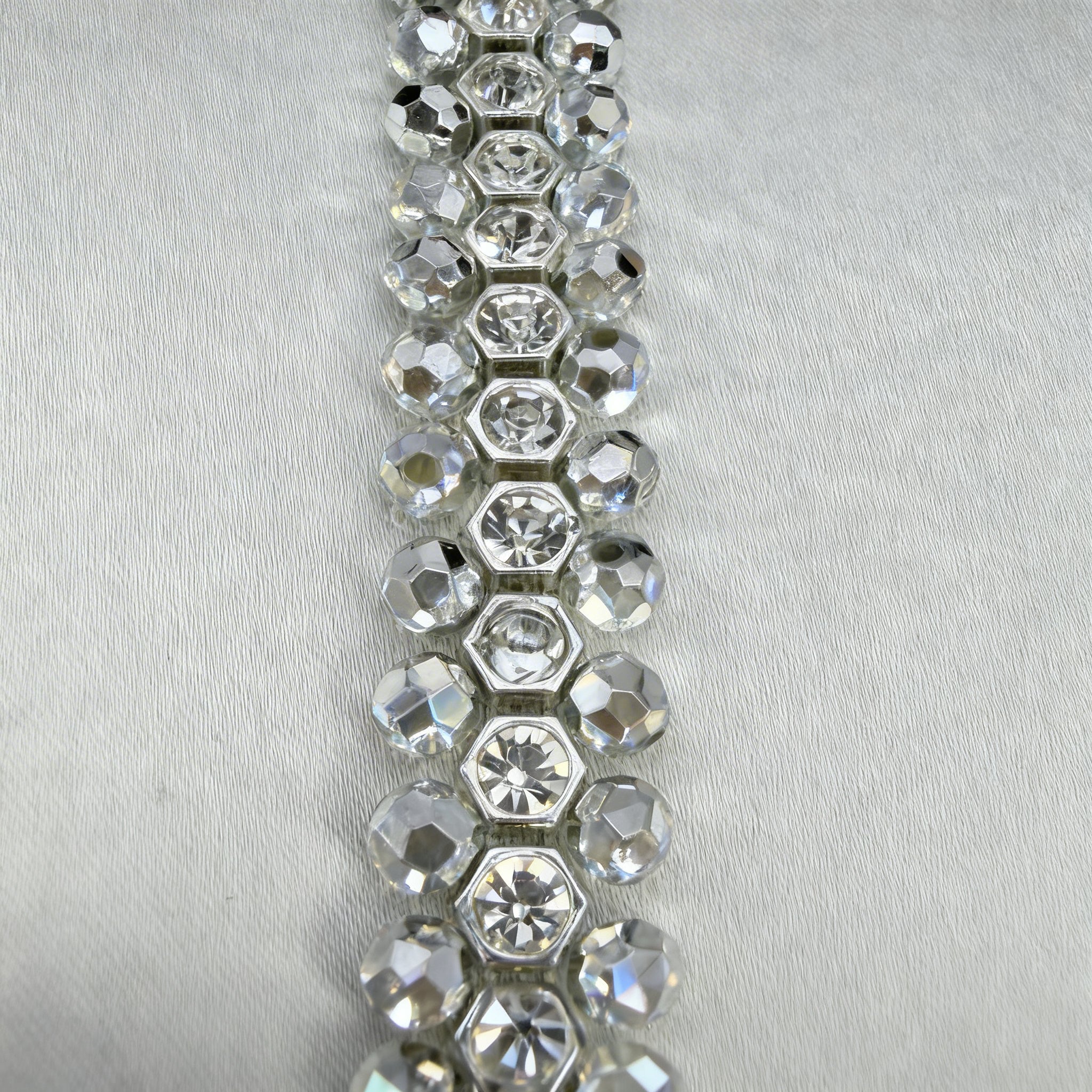 Rhinestone Pearl Beaded Trim by the Yard, Center Crystal Chain Trim with Beaded Edges, Bridal Designer Sewing Trim, Self Adhesive Option