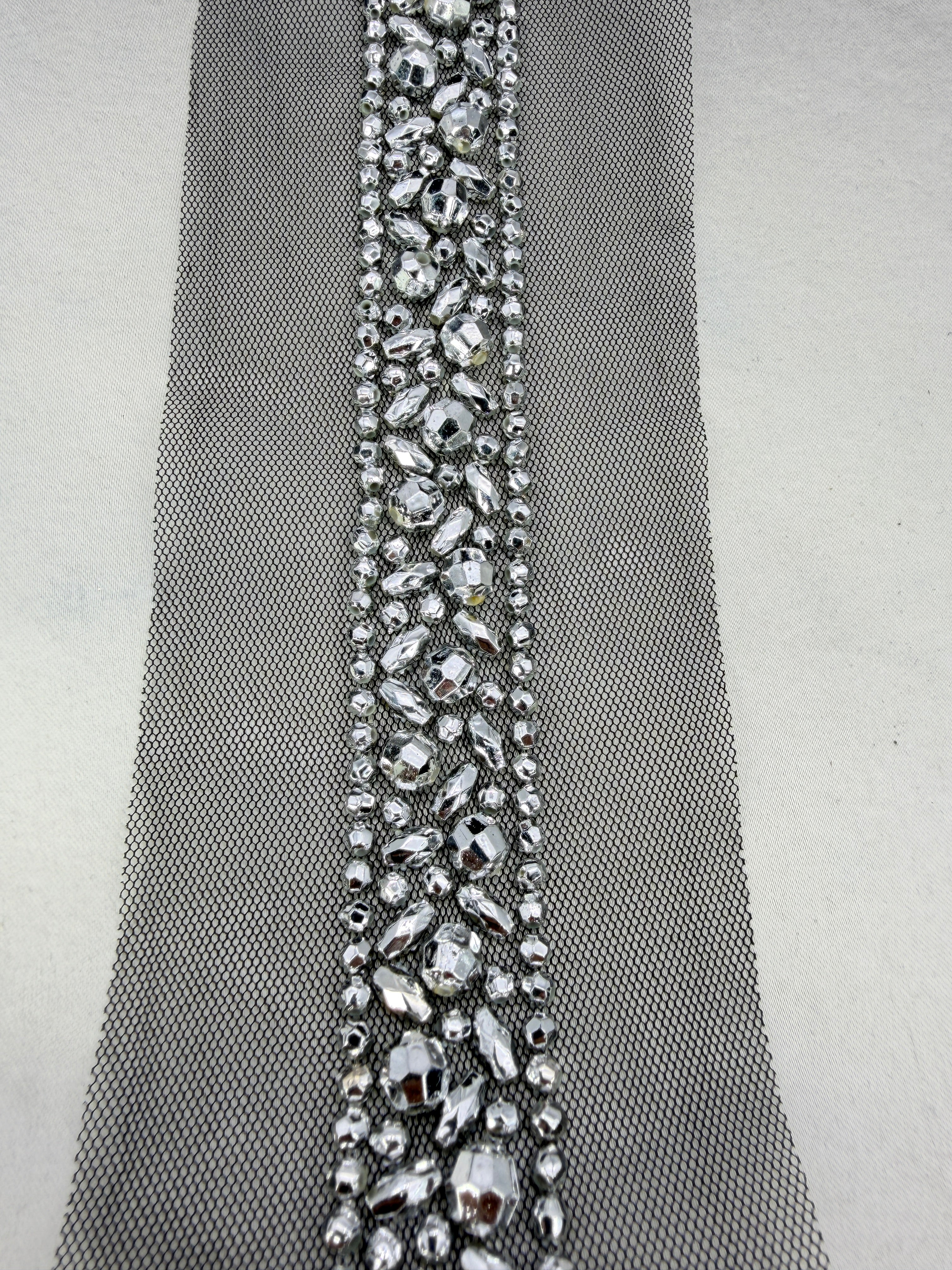 Luxury Beaded Trim by the Yard, Crystal Beaded Rhinestone Trim Collection, Designer Sewing Trim for Bridal, Couture Fashion, Self Adhesive