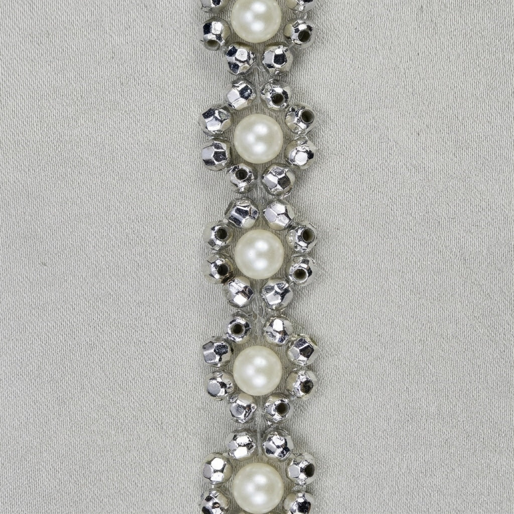 Pearl Beaded Floral Trim by the Yard, Self Adhesive or Sew-On Trim, Rhinestone Flower Trim Options, Bridal, DIY Embellishment - Made In USA