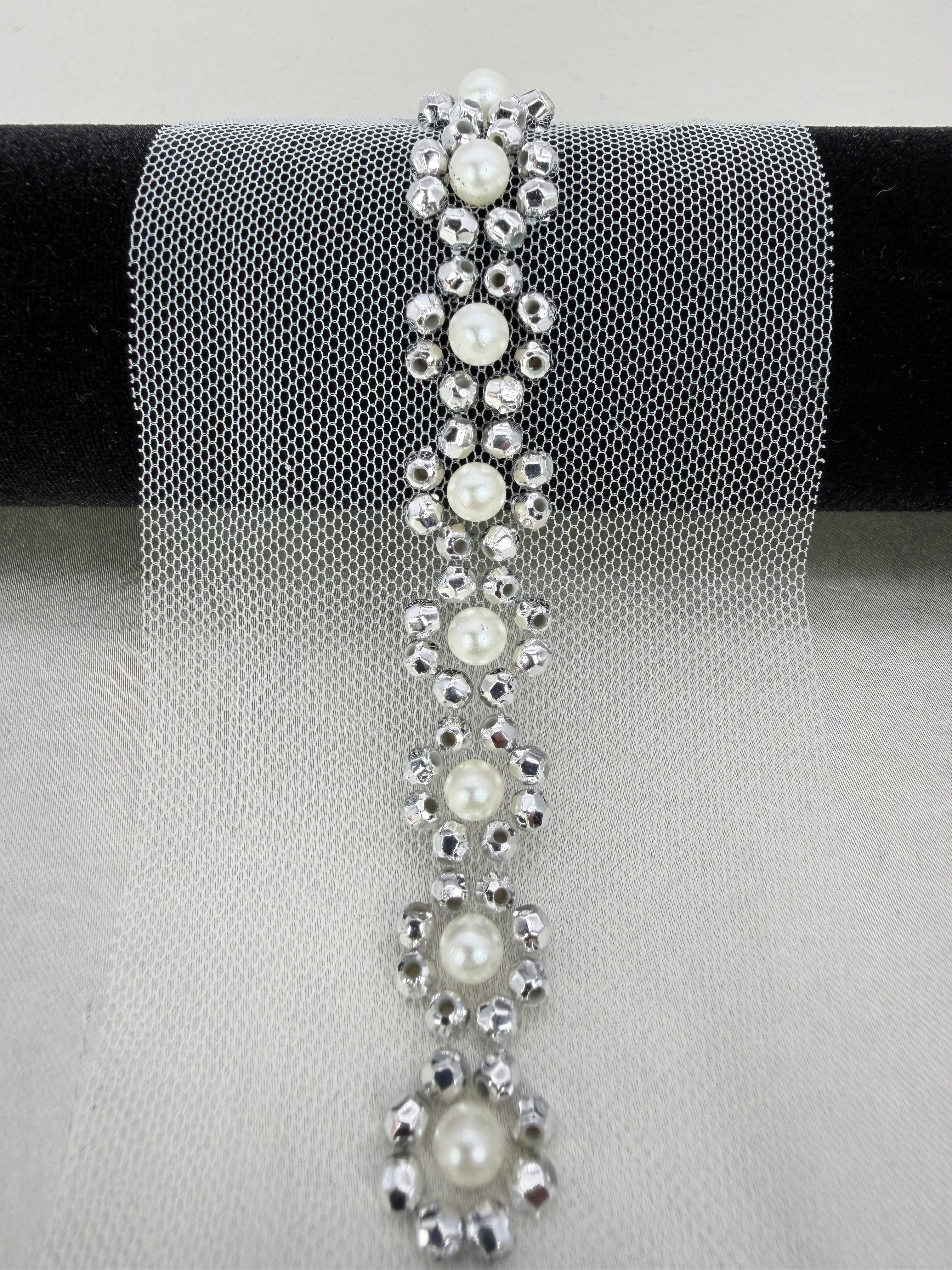 Pearl Beaded Floral Trim by the Yard, Self Adhesive or Sew-On Trim, Rhinestone Flower Trim Options, Bridal, DIY Embellishment - Made In USA