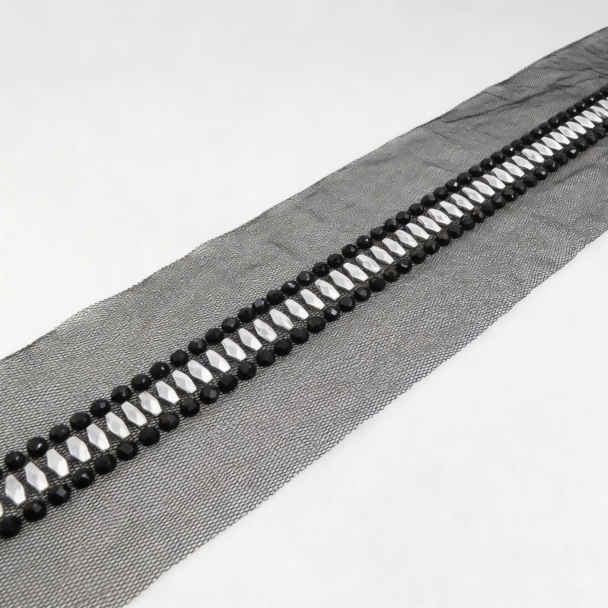 Beaded Trim by the Yard, Designer Mesh Trim, Sewing or Adhesive Trim, Fashion Embellishment - Made in USA by Faraj Beading